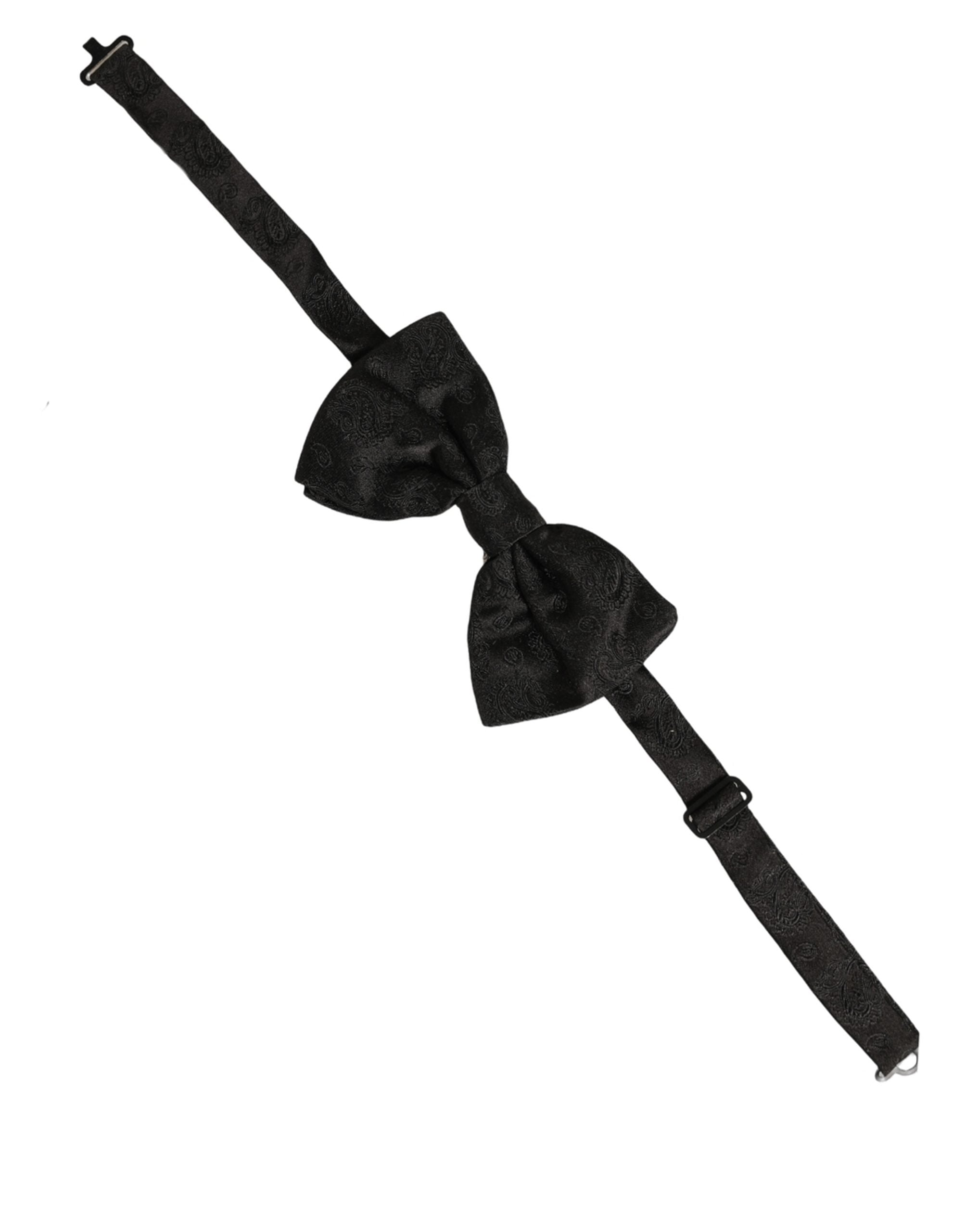 Dolce & Gabbana Dolce & Gabbana Men Black Paisley Silk Adjustable Neck Papillon Bow Men's Tie