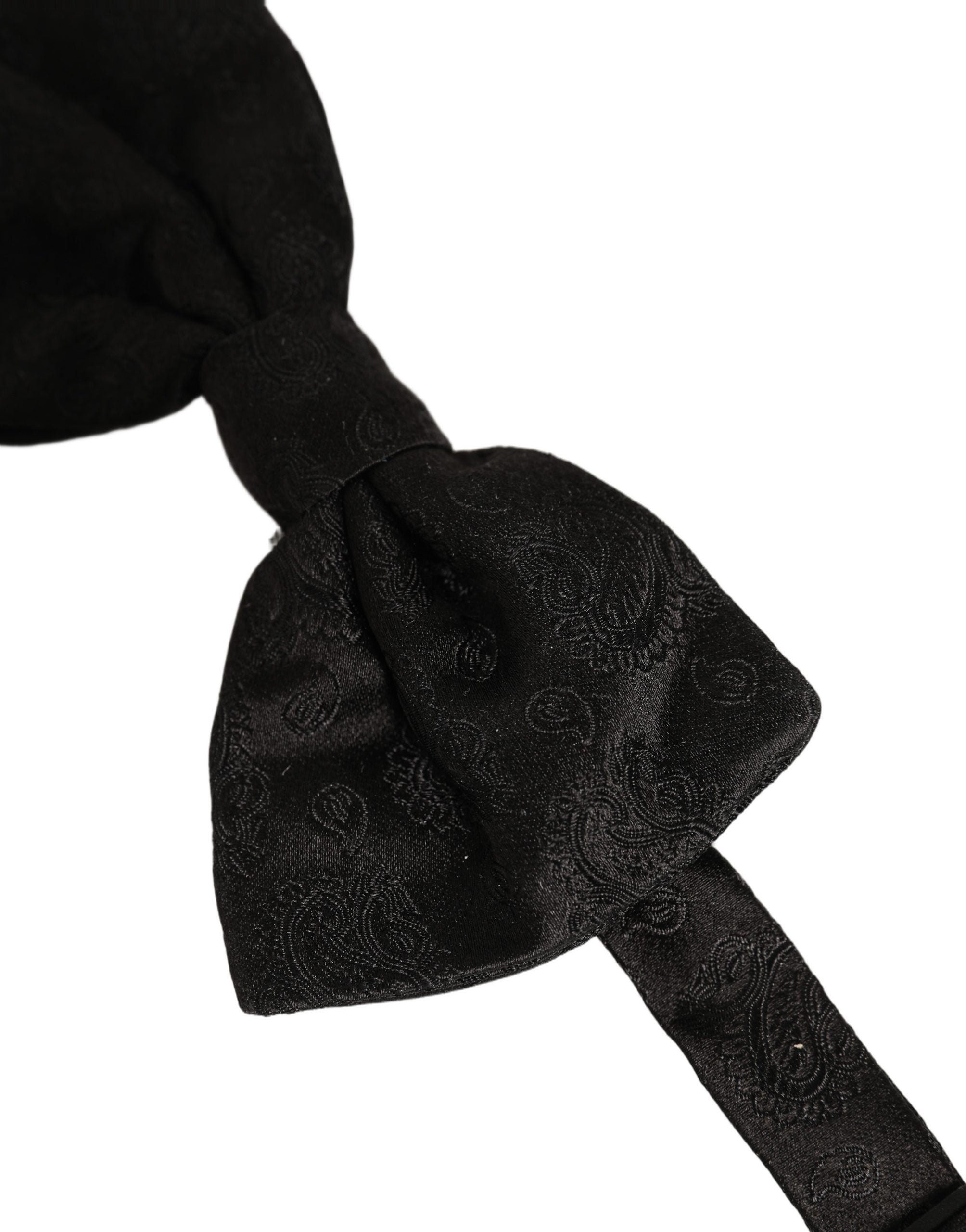 Dolce & Gabbana Dolce & Gabbana Men Black Paisley Silk Adjustable Neck Papillon Bow Men's Tie