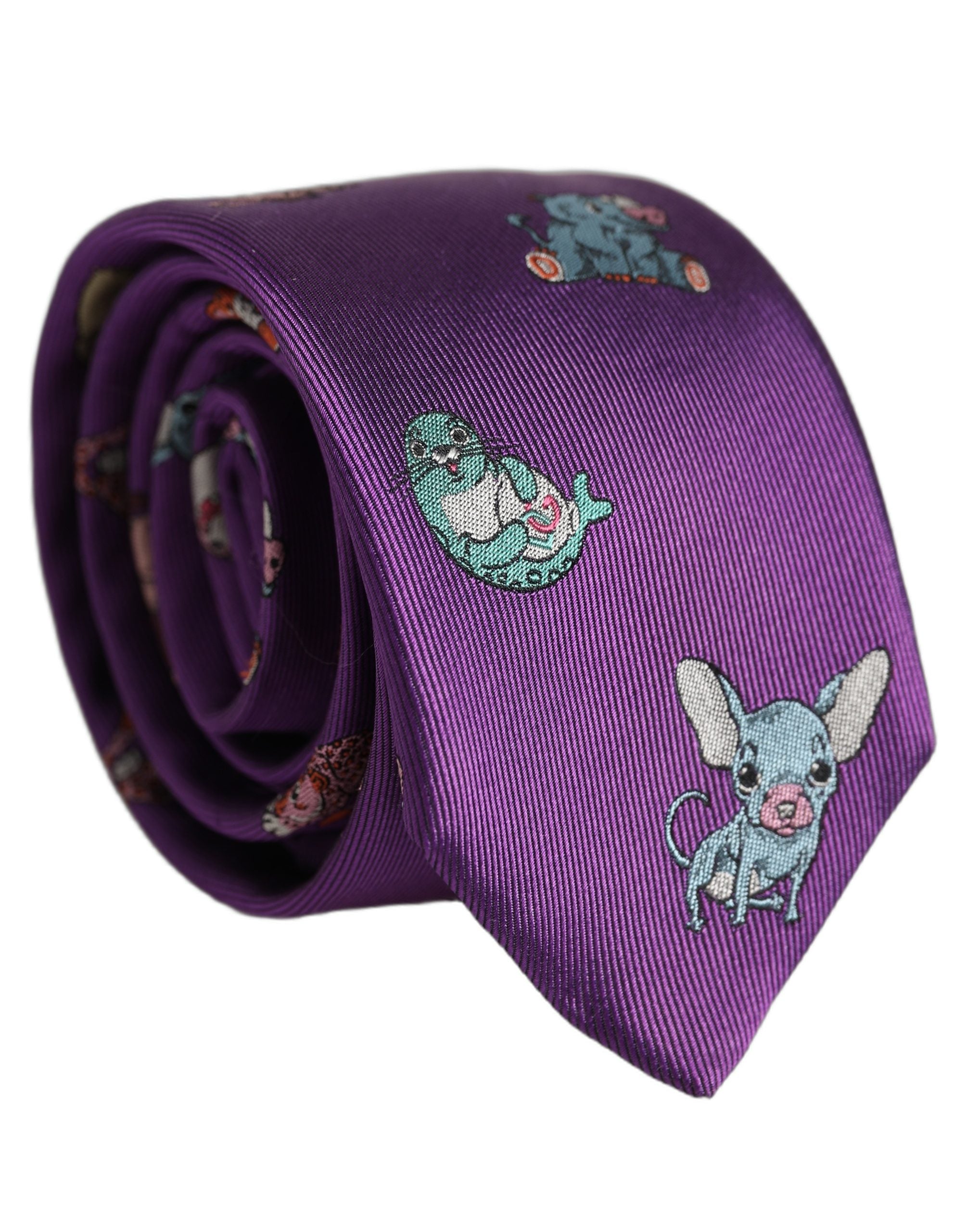 Dolce & Gabbana Men Purple Animal Print Adjustable Men'sd NeckMen's Men's Tie
