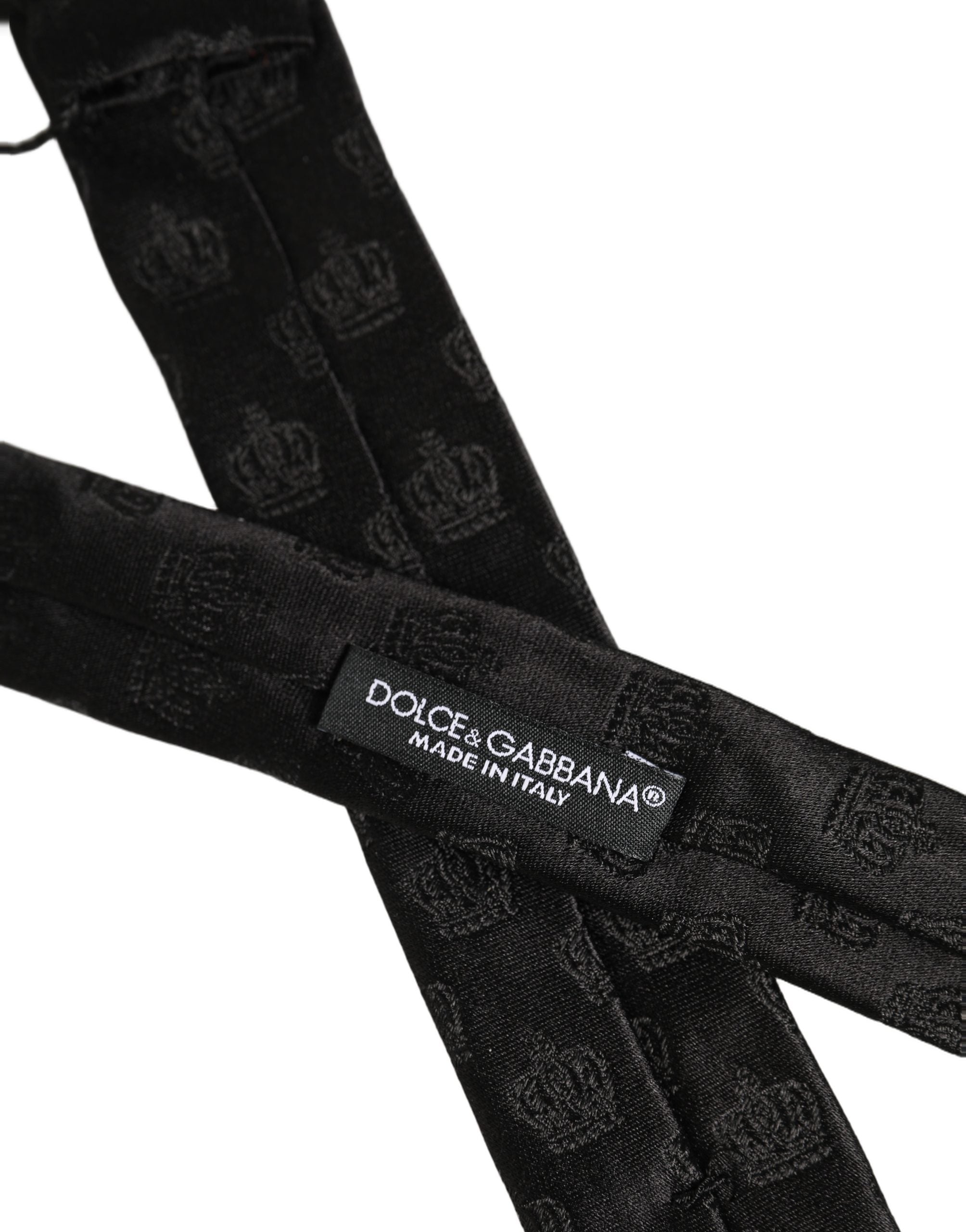 Dolce & Gabbana Men Black Crown Print Silk Adjustable Men'sd NeckMen's Men's Tie