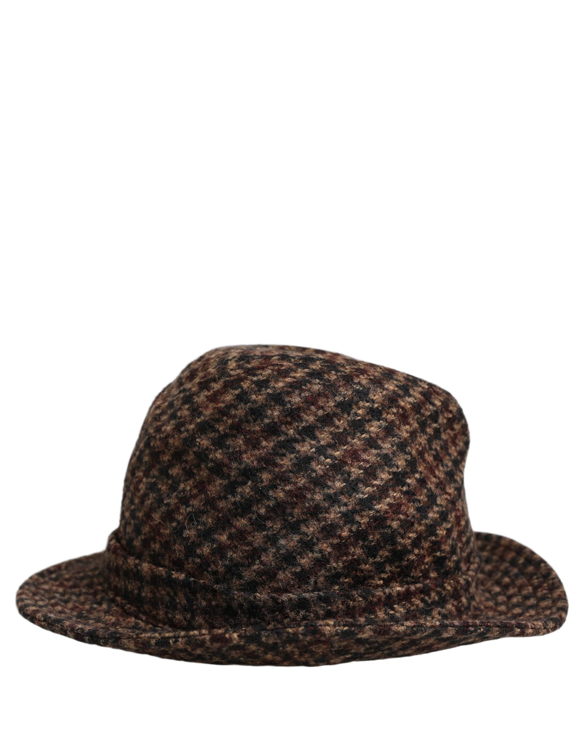Dolce & Gabbana Dolce & Gabbana Brown Checkered Wool Tweed Fedora Capello Women's Hats