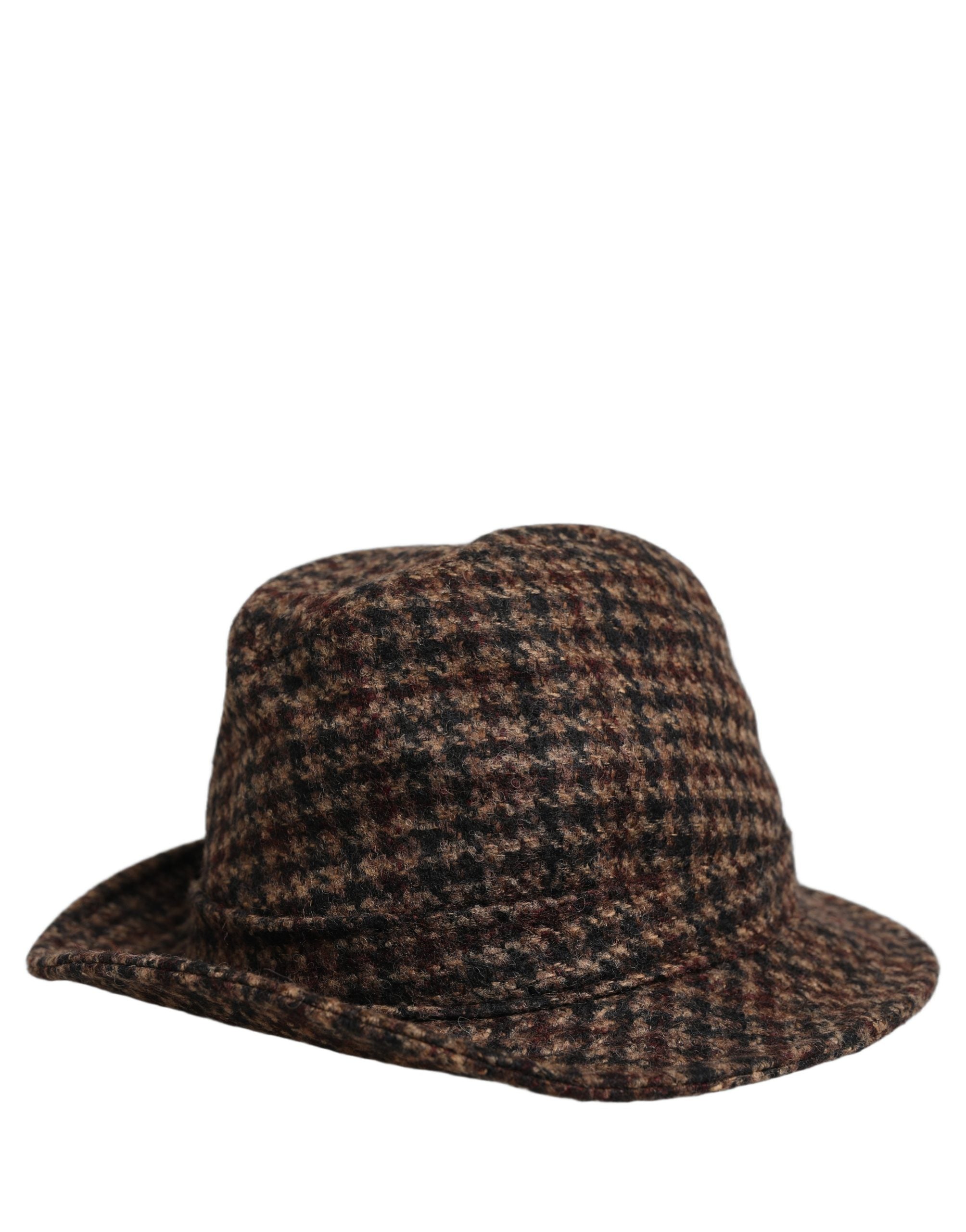Dolce & Gabbana Dolce & Gabbana Brown Checkered Wool Tweed Fedora Capello Women's Hats
