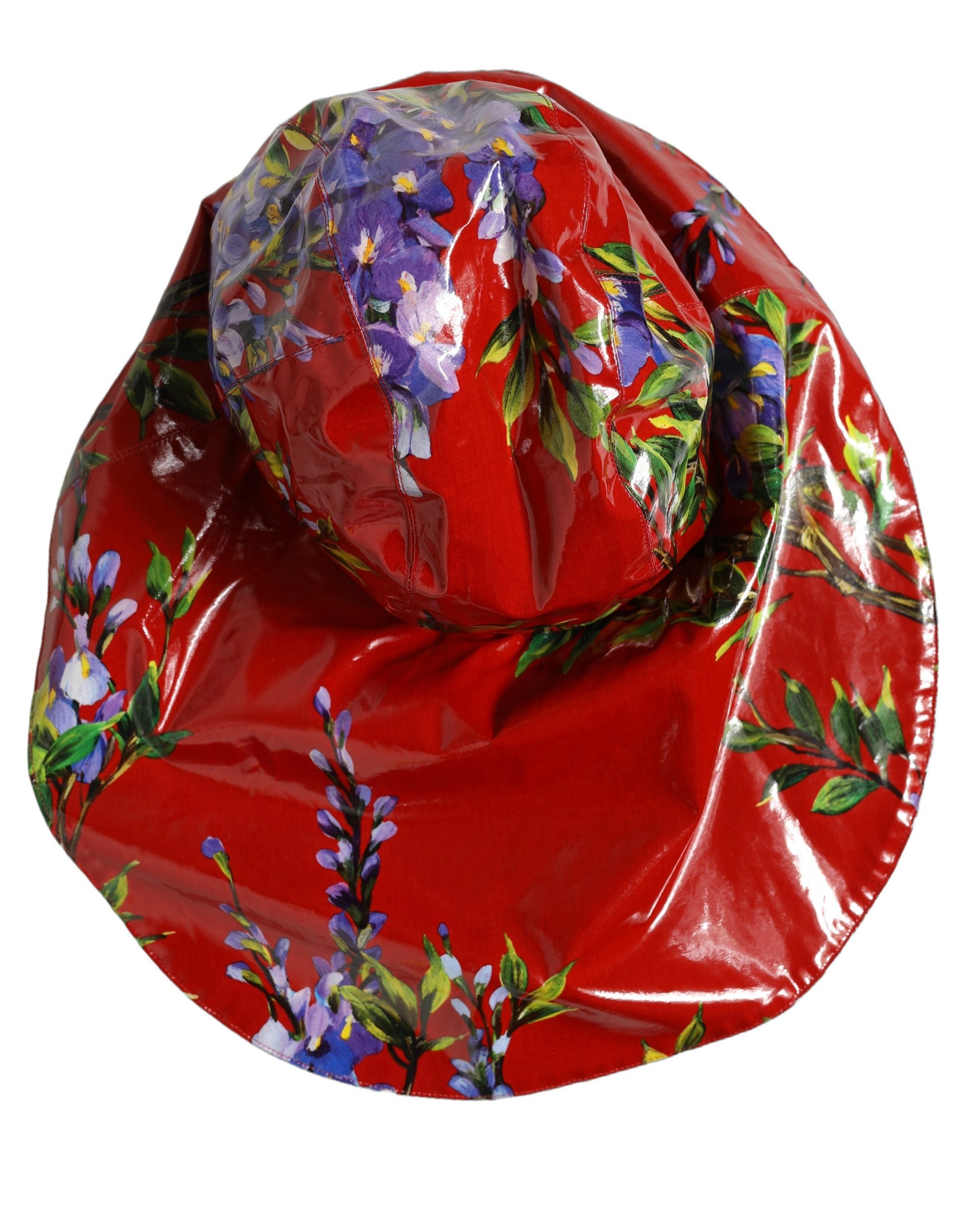 Dolce & Gabbana Dolce & Gabbana Glossy Red Floral Wide Brim Bucket Capello Women's Hat