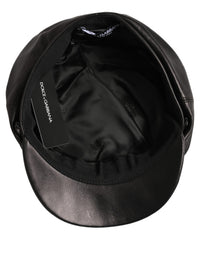 Dolce & Gabbana Dolce & Gabbana Black Lambskin Leather Newsboy Capello Women's Hat