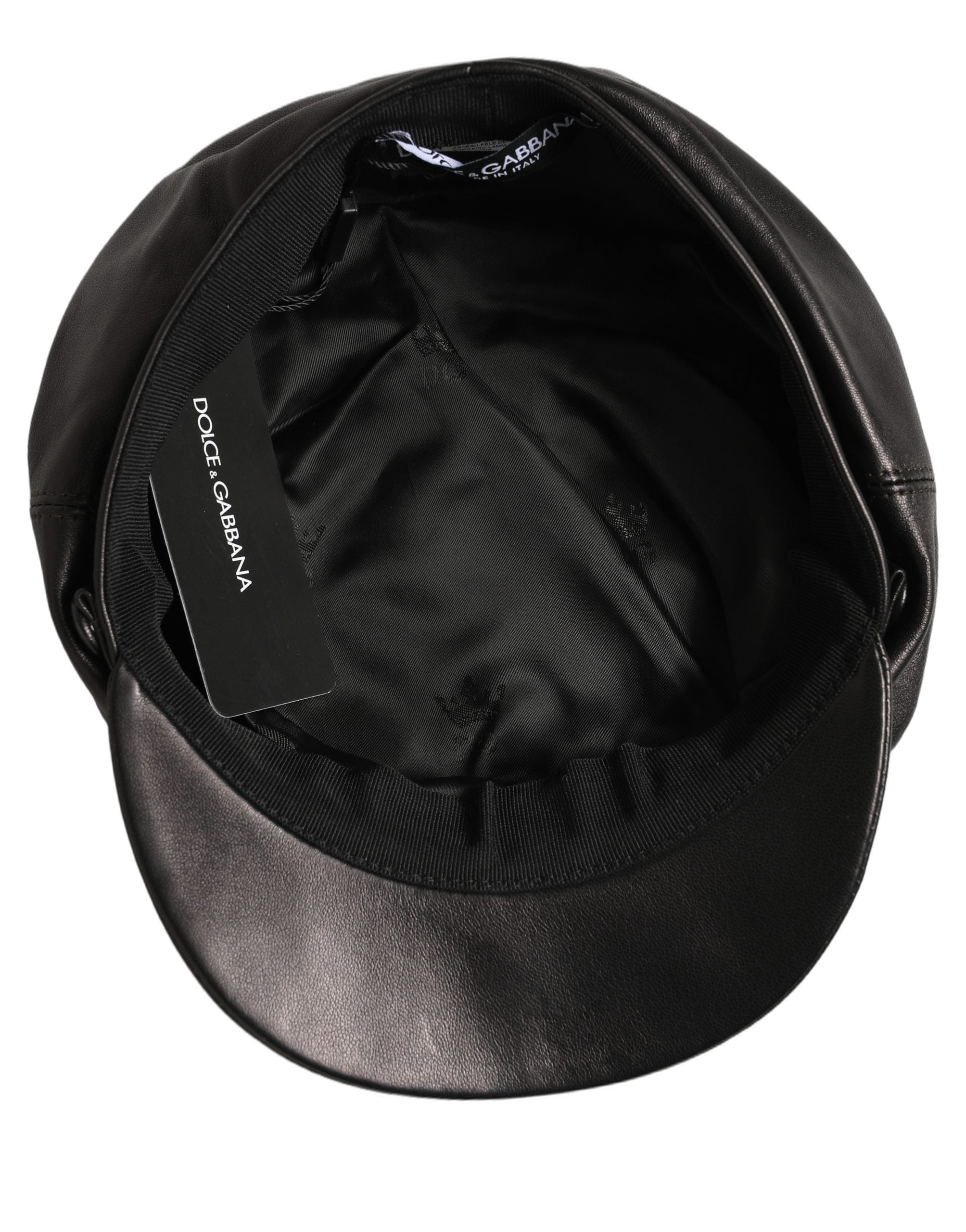 Dolce & Gabbana Dolce & Gabbana Black Lambskin Leather Newsboy Capello Women's Hat
