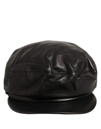 Dolce & Gabbana Dolce & Gabbana Black Lambskin Leather Newsboy Capello Women's Hat