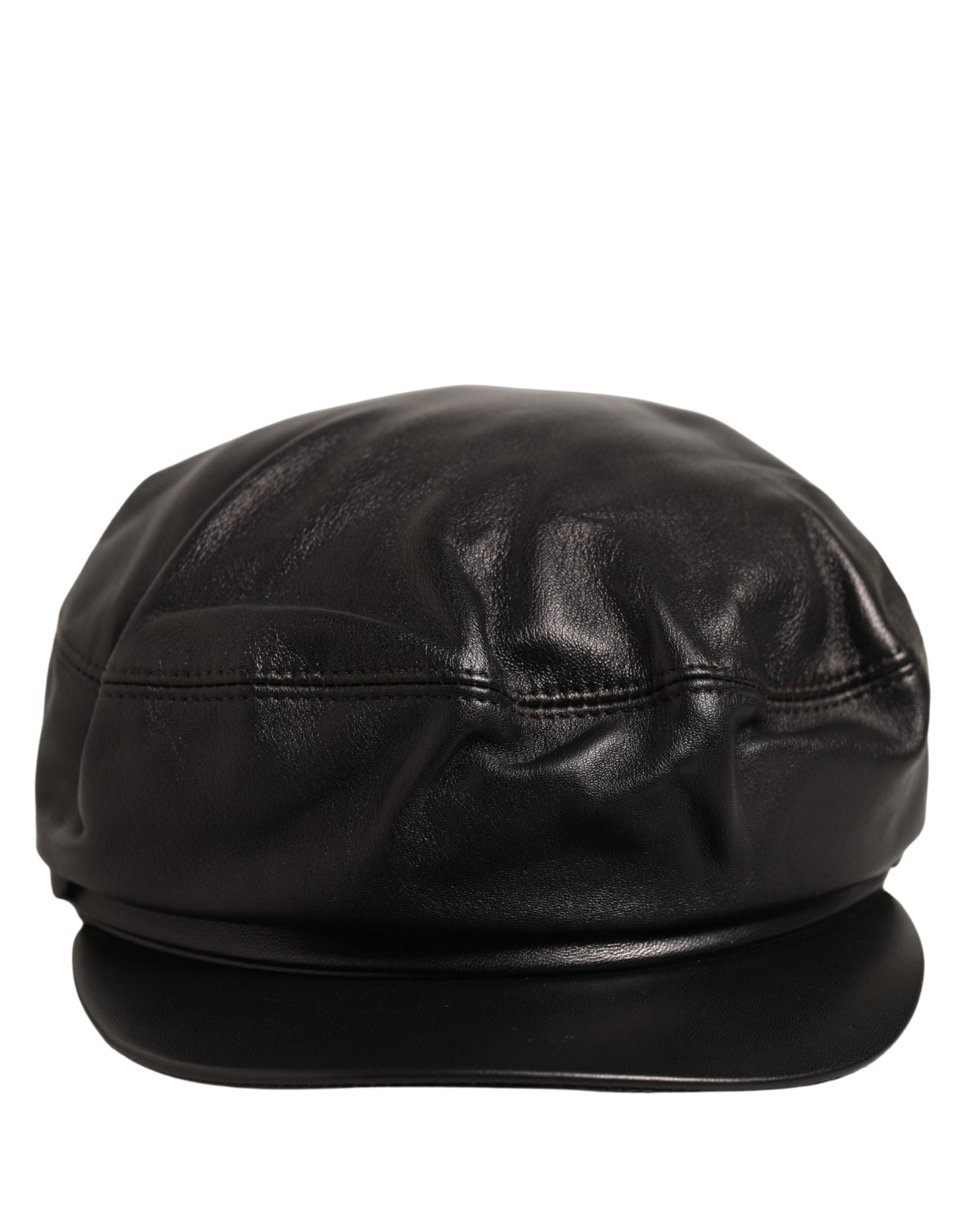 Dolce & Gabbana Dolce & Gabbana Black Lambskin Leather Newsboy Capello Women's Hat