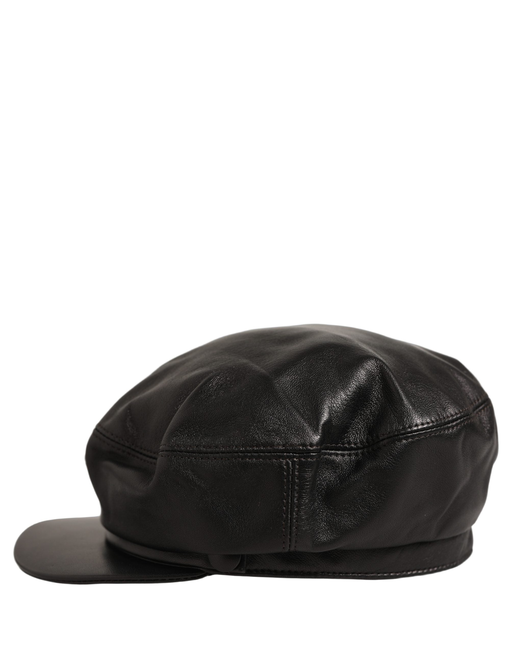 Dolce & Gabbana Dolce & Gabbana Black Lambskin Leather Newsboy Capello Women's Hat