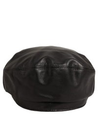 Dolce & Gabbana Dolce & Gabbana Black Lambskin Leather Newsboy Capello Women's Hat