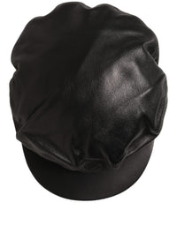 Dolce & Gabbana Dolce & Gabbana Black Lambskin Leather Newsboy Capello Women's Hat