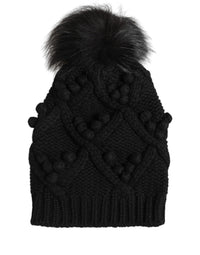 Dolce & Gabbana Dolce & Gabbana Black Cashmere Knitted Fur Pom-Pom Beanie One Size Women's Hat