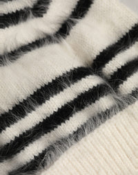 Dolce & Gabbana Dolce & Gabbana Black White Striped Angora Knitted Beanie One Size Women's Hat