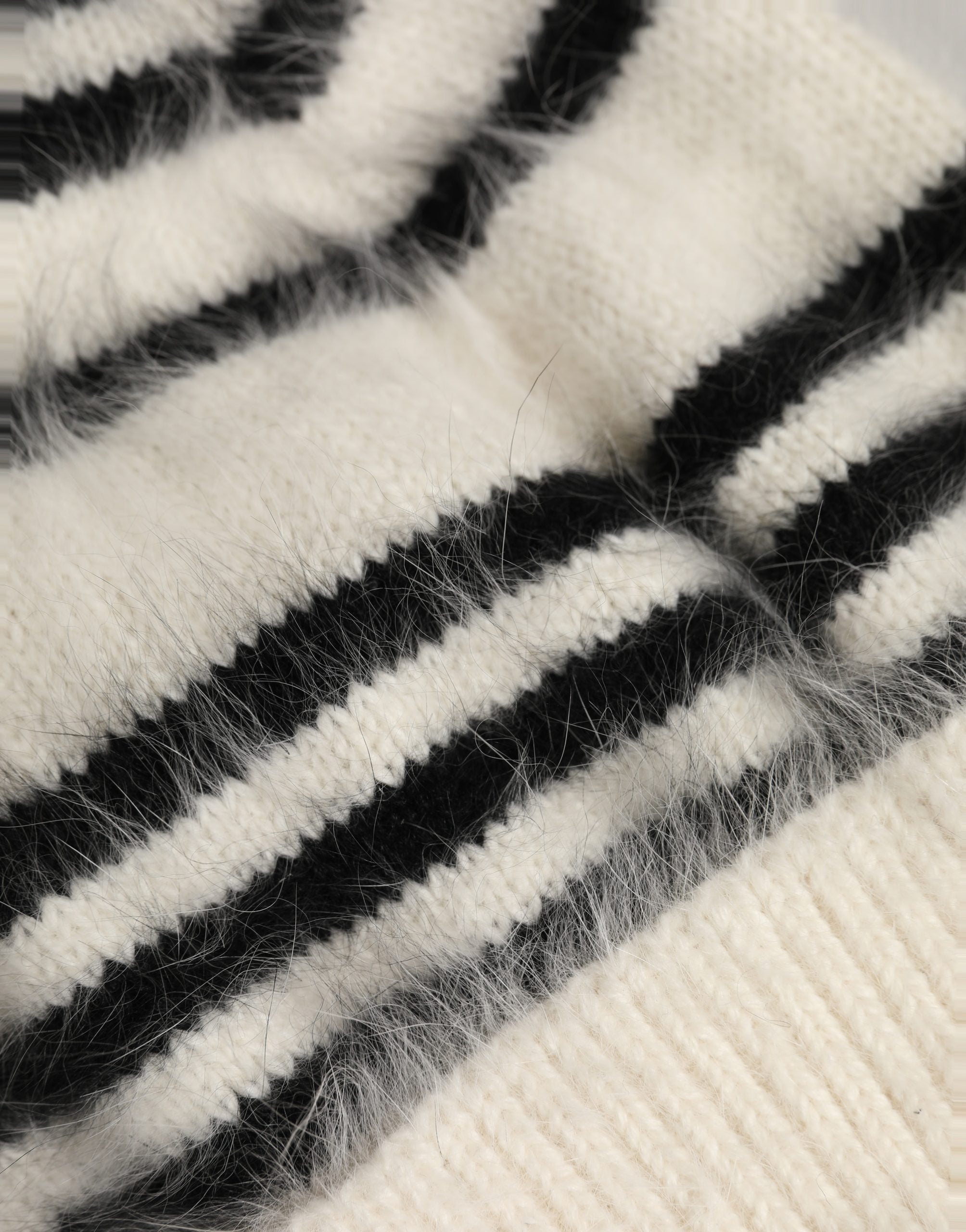 Dolce & Gabbana Dolce & Gabbana Black White Striped Angora Knitted Beanie One Size Women's Hat