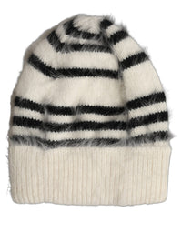 Dolce & Gabbana Dolce & Gabbana Black White Striped Angora Knitted Beanie One Size Women's Hat