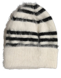 Dolce & Gabbana Dolce & Gabbana Black White Striped Angora Knitted Beanie One Size Women's Hat