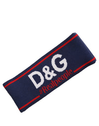 Dolce & Gabbana Dolce & Gabbana Navy Blue Wool Knitted D&G Queen Head Band One Size Women's Hat