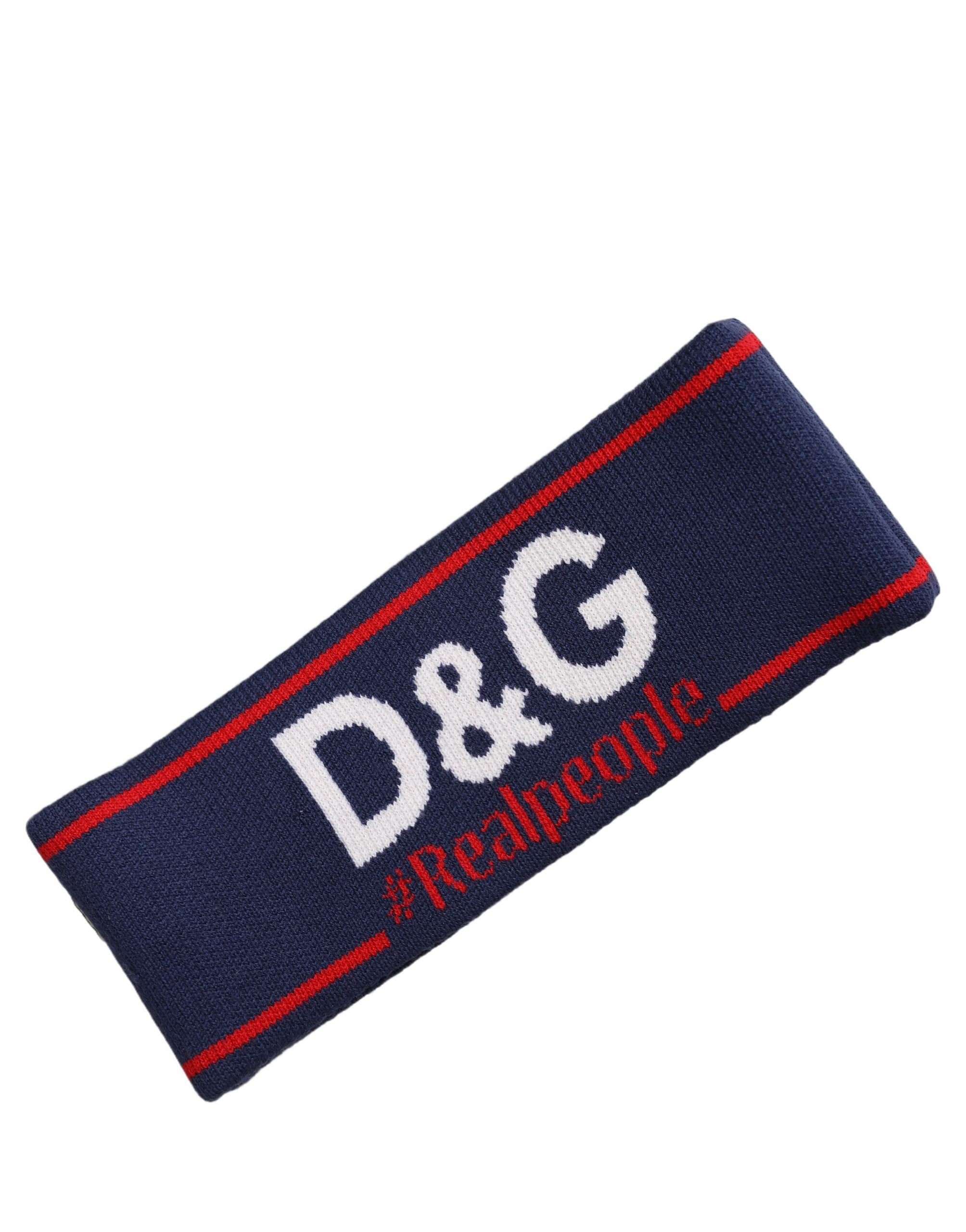 Dolce & Gabbana Dolce & Gabbana Navy Blue Wool Knitted D&G Queen Head Band One Size Women's Hat