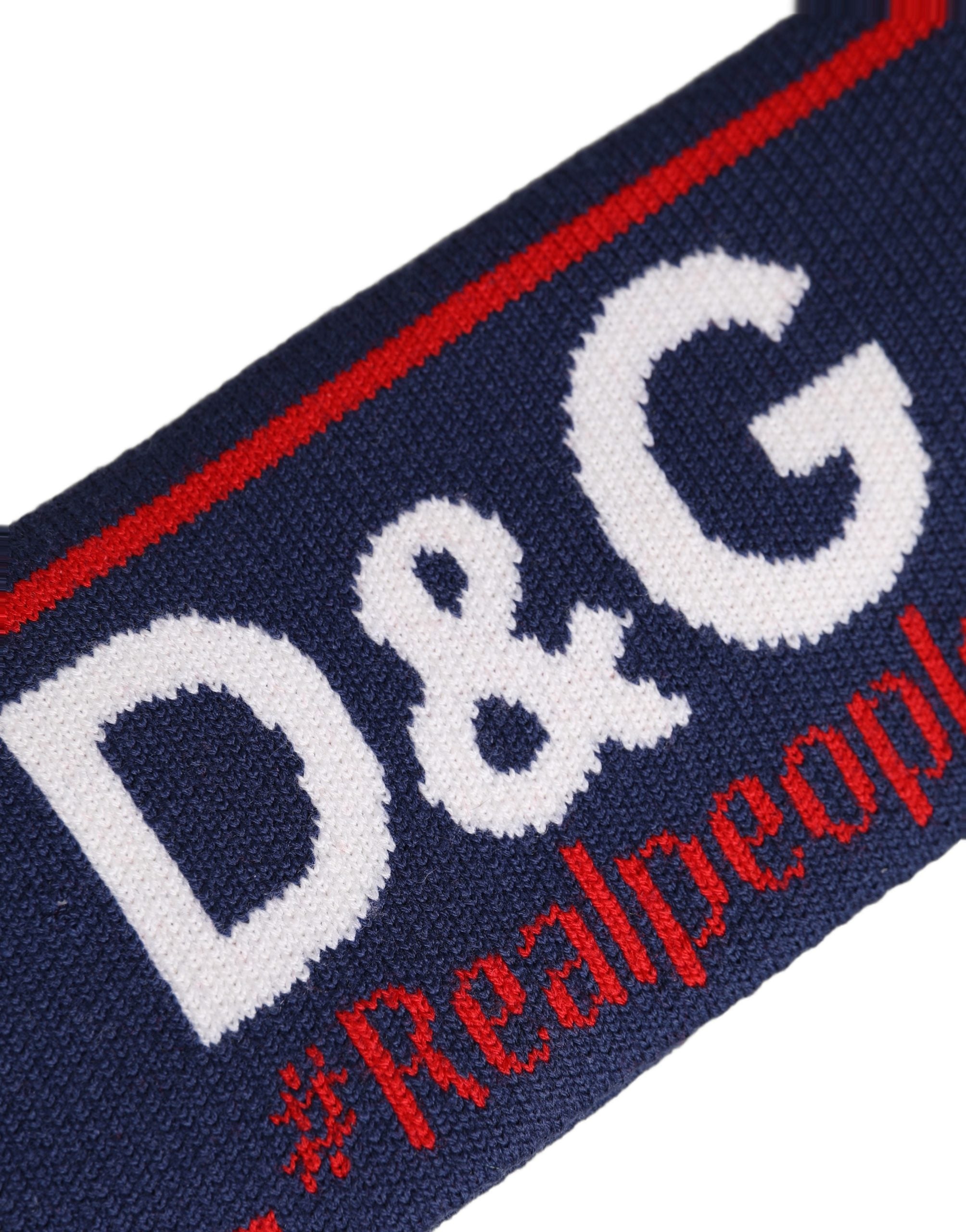 Dolce & Gabbana Dolce & Gabbana Navy Blue Wool Knitted D&G Queen Head Band One Size Women's Hat