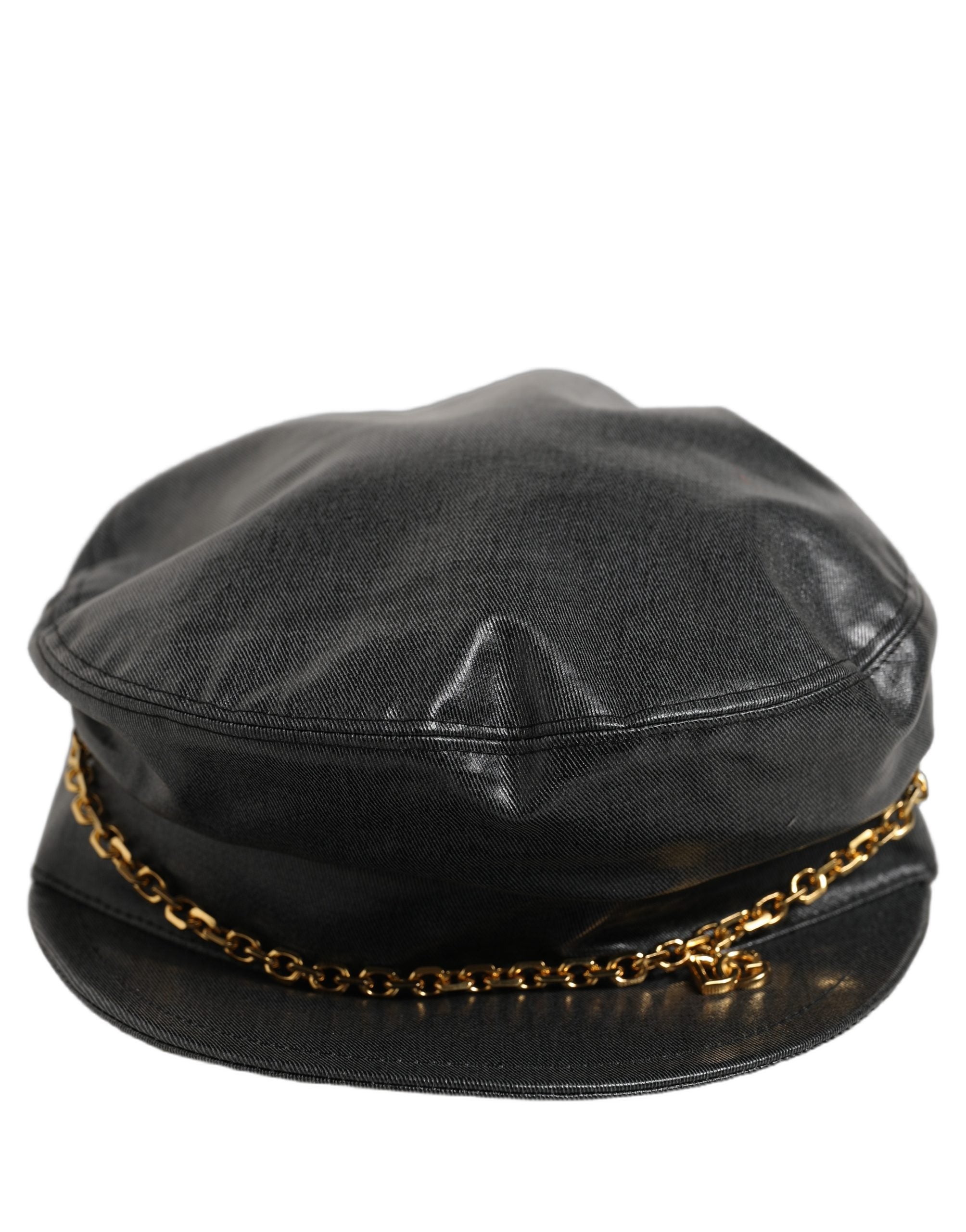 Dolce & Gabbana Dolce & Gabbana Black Cotton Gold DG Chain Baker Boy Capello Women's Hat