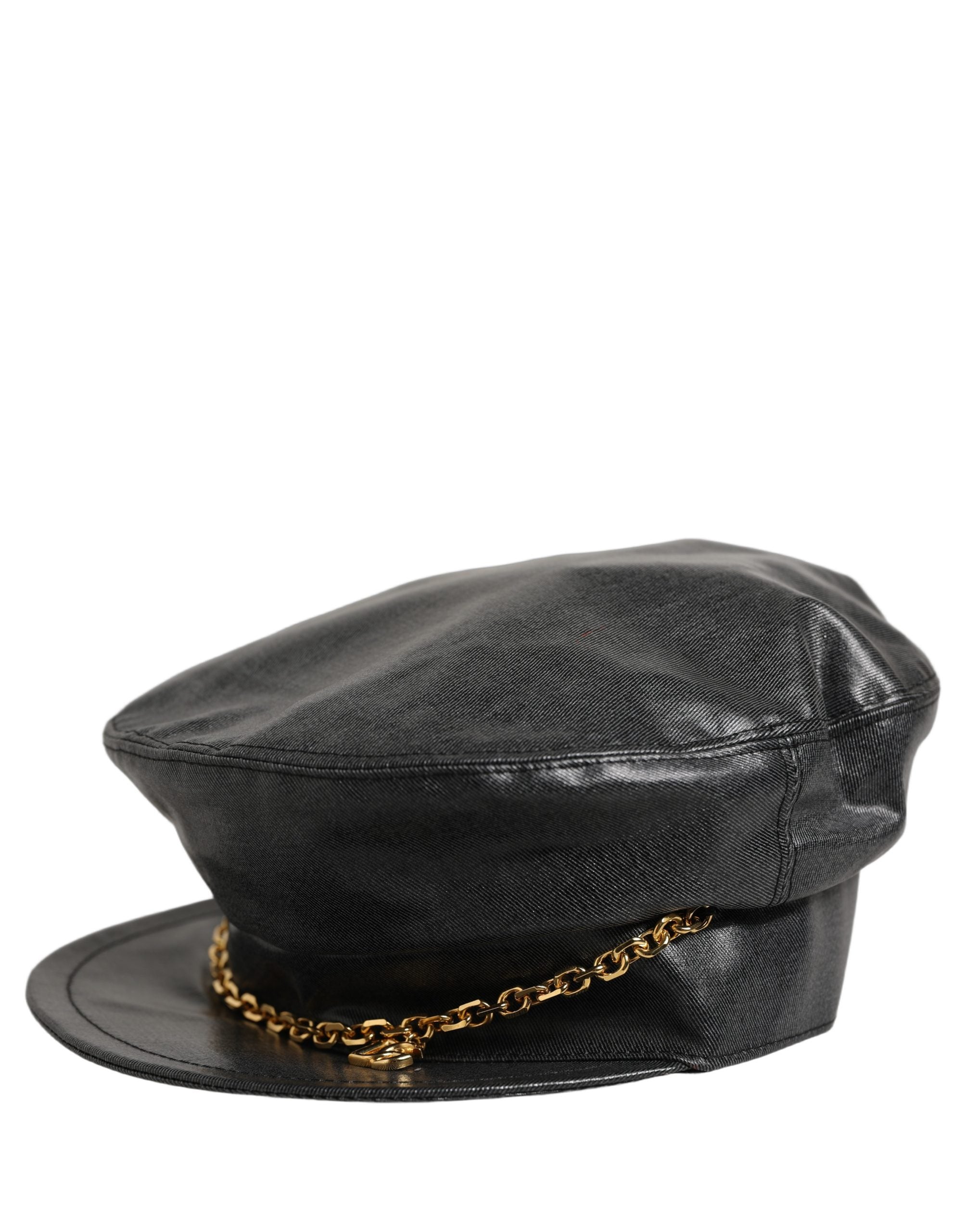 Dolce & Gabbana Dolce & Gabbana Black Cotton Gold DG Chain Baker Boy Capello Women's Hat