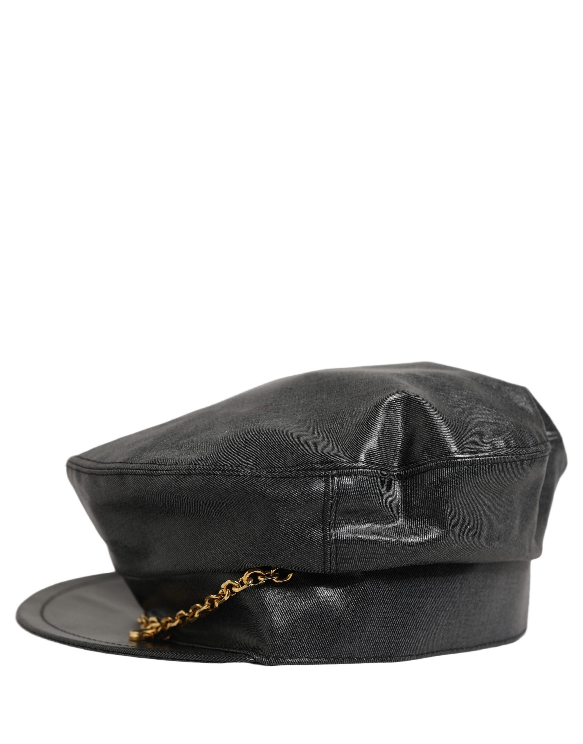 Dolce & Gabbana Dolce & Gabbana Black Cotton Gold DG Chain Baker Boy Capello Women's Hat