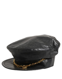 Dolce & Gabbana Dolce & Gabbana Black Cotton Gold DG Chain Baker Boy Capello Women's Hat