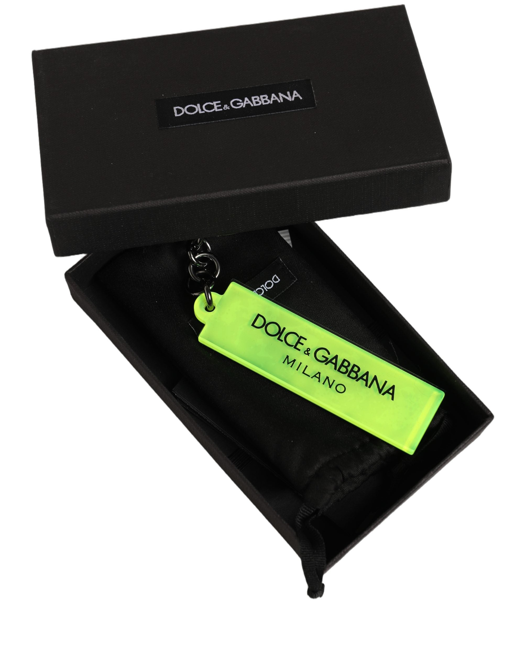Dolce & Gabbana Dolce & Gabbana Neon Green Logo Print Charm Metal Keychain Women's Keyring