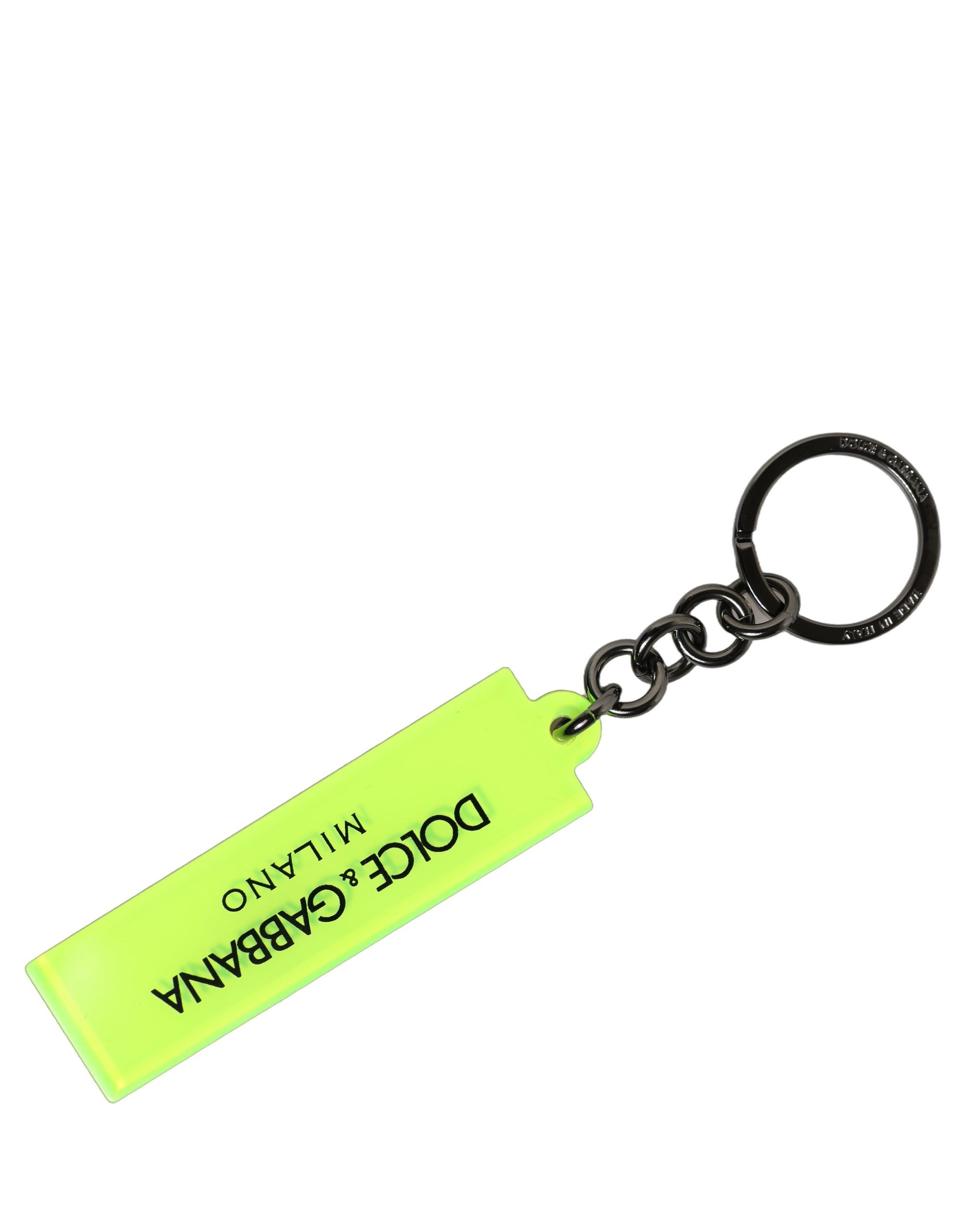 Dolce & Gabbana Dolce & Gabbana Neon Green Logo Print Charm Metal Keychain Women's Keyring