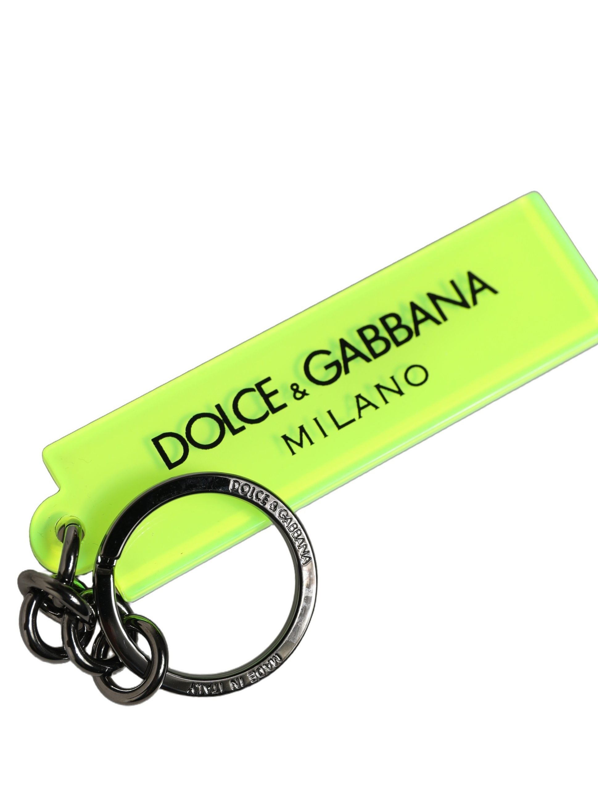 Dolce & Gabbana Dolce & Gabbana Neon Green Logo Print Charm Metal Keychain Women's Keyring