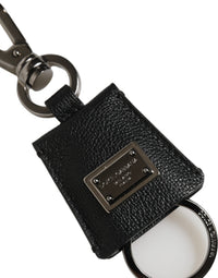 Dolce & Gabbana Dolce & Gabbana Black Dauphine Leather Silver Metal Logo Plaque Women's Keyring