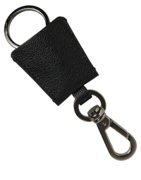 Dolce & Gabbana Dolce & Gabbana Black Dauphine Leather Silver Metal Logo Plaque Women's Keyring
