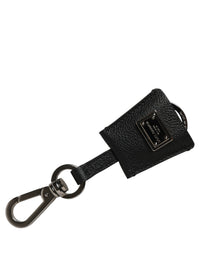 Dolce & Gabbana Dolce & Gabbana Black Dauphine Leather Silver Metal Logo Plaque Women's Keyring