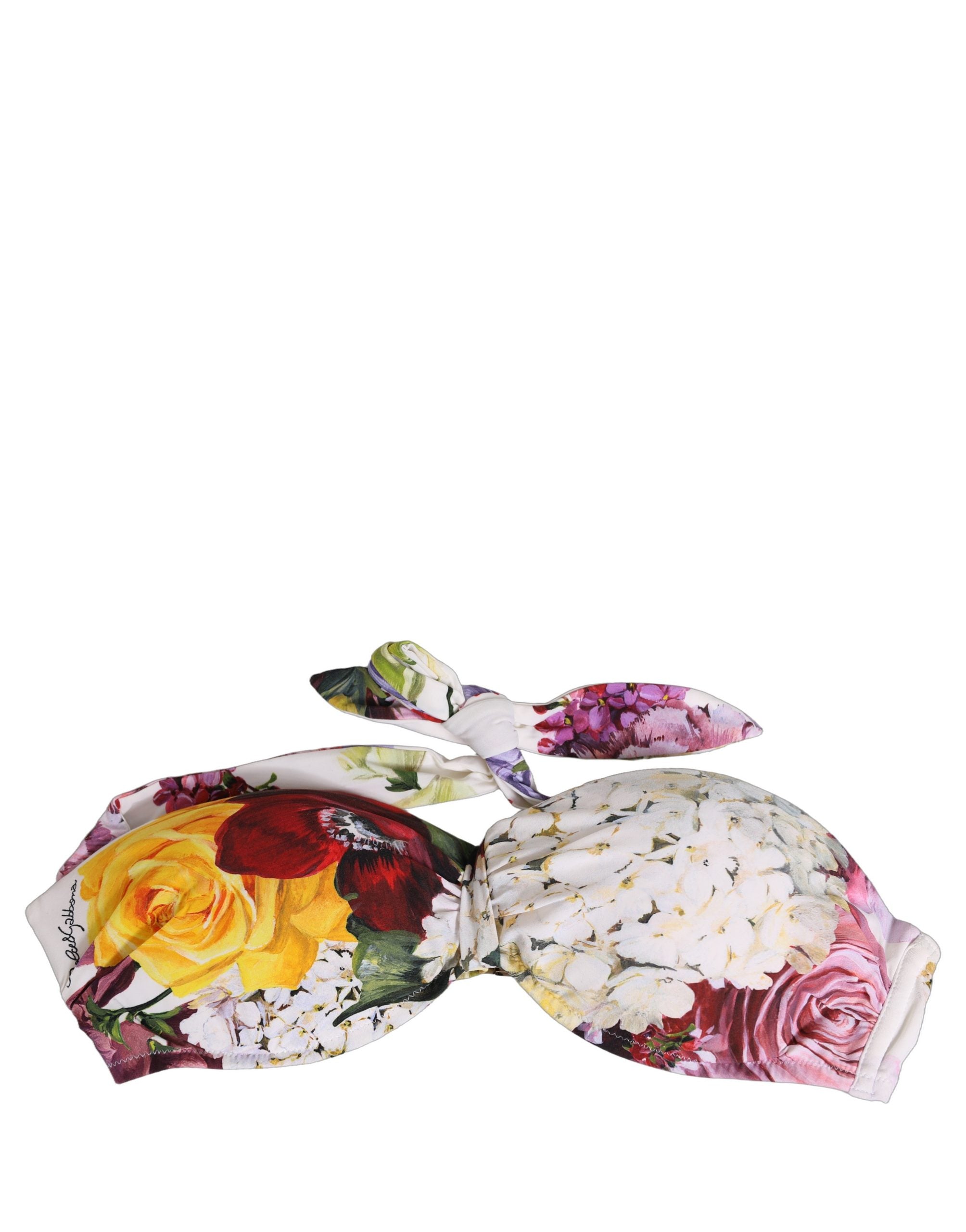 Dolce & Gabbana Dolce & Gabbana White Floral Print Nylon Beachwear Bikini Women's Top
