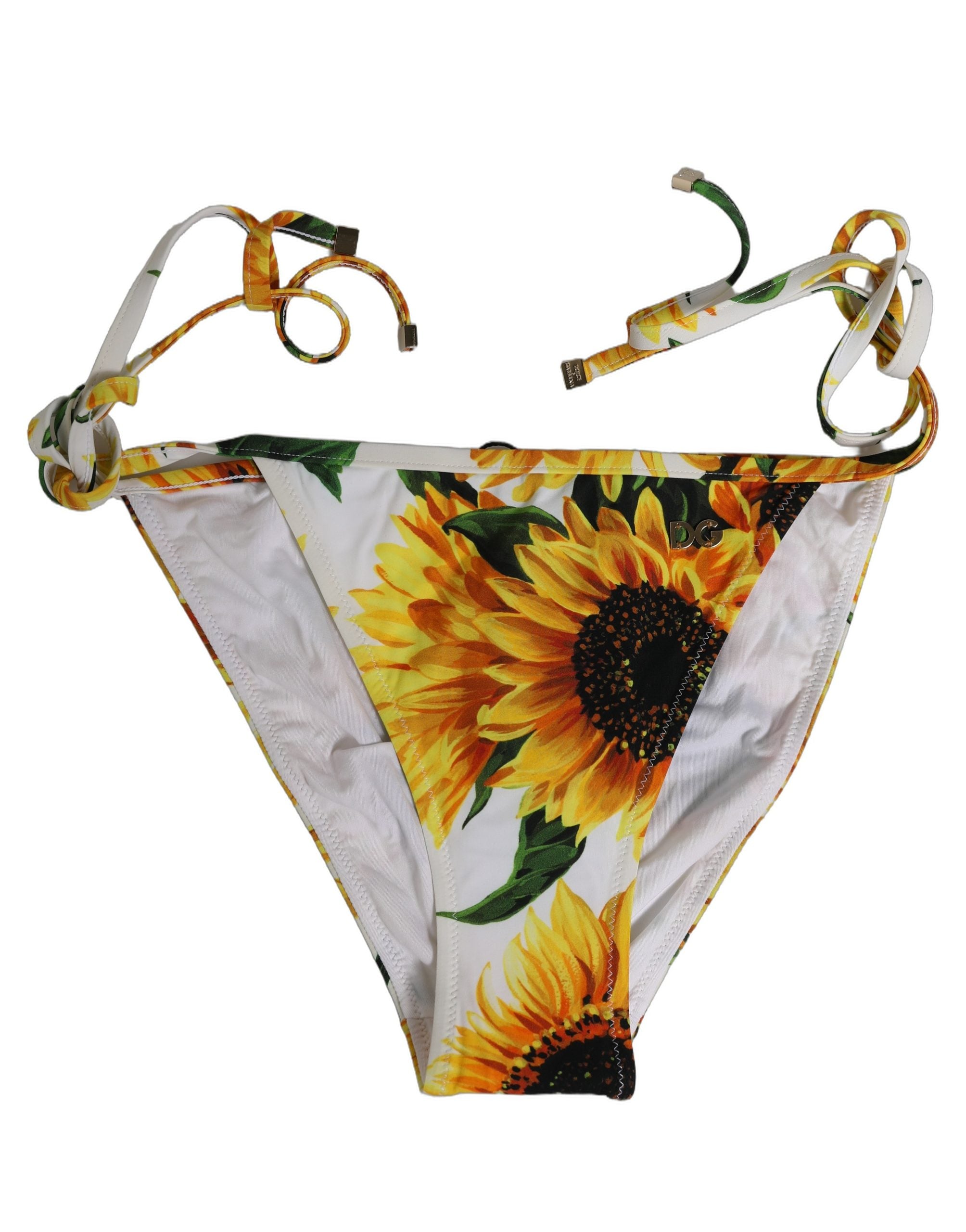 Dolce & Gabbana Dolce & Gabbana Bottom White Sunflower Nylon Beachwear Women's Bikini