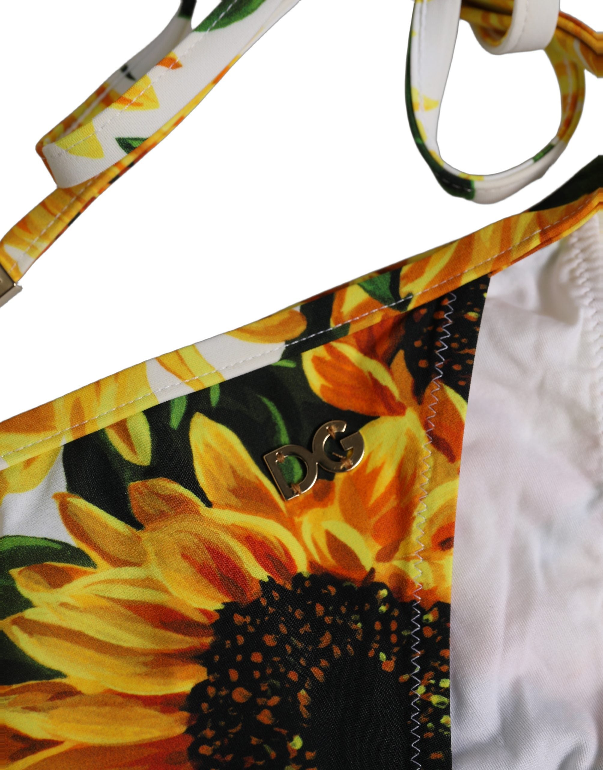 Dolce & Gabbana Dolce & Gabbana Bottom White Sunflower Nylon Beachwear Women's Bikini