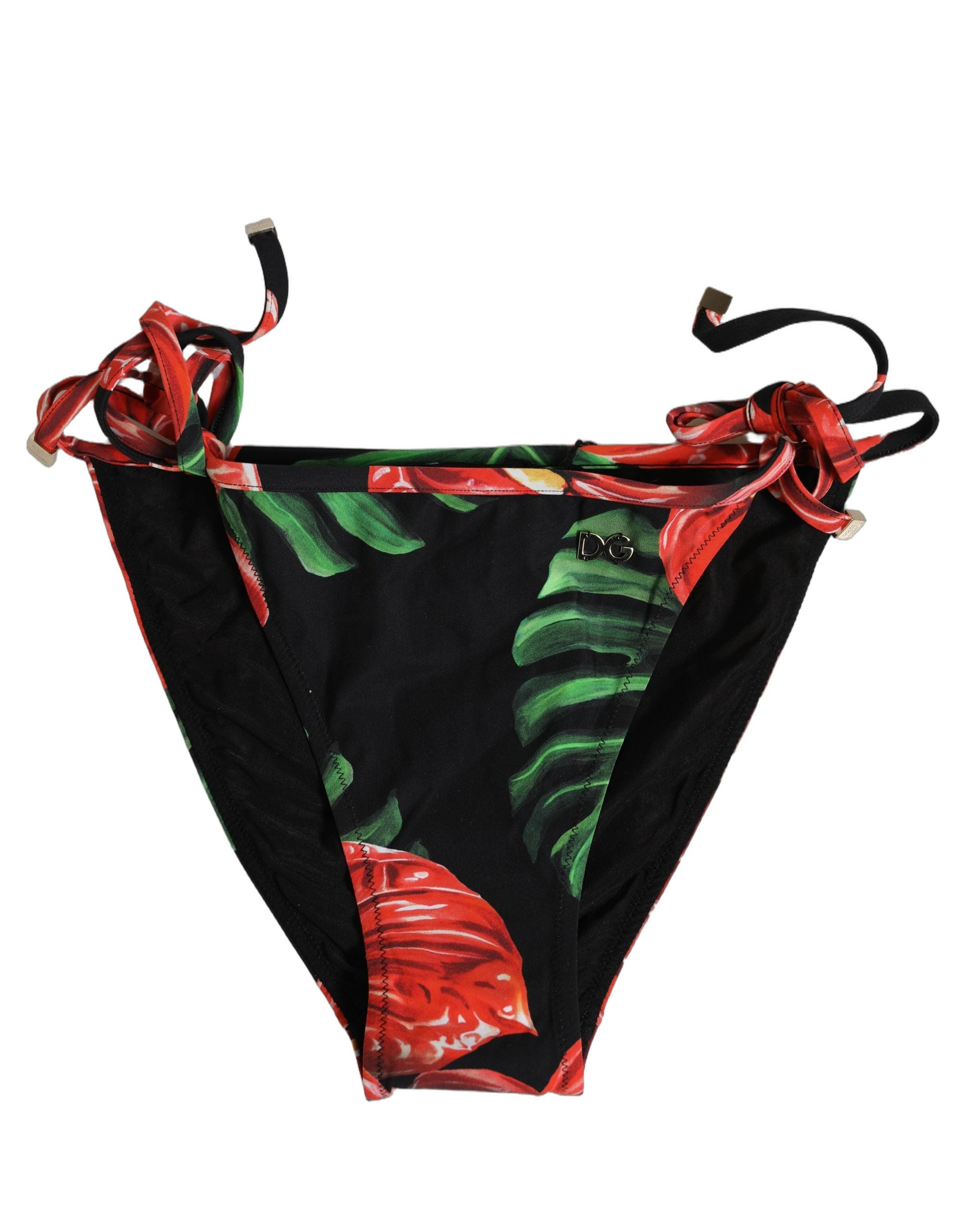 Dolce & Gabbana Dolce & Gabbana Black Floral Print Nylon Beachwear Bikini Women's Bottom