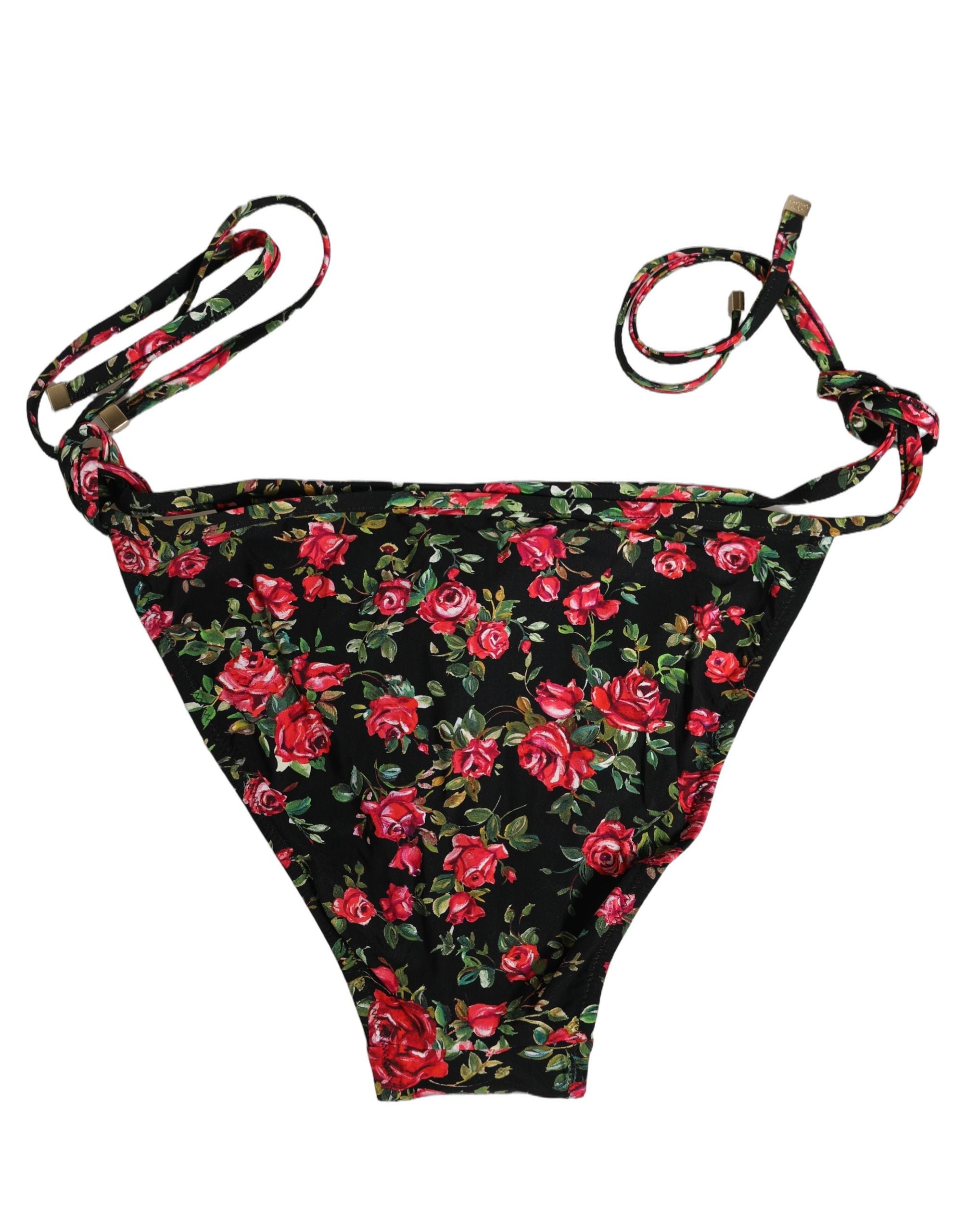 Dolce & Gabbana Dolce & Gabbana Black Floral Print Nylon Beachwear Bikini Women's Bottom