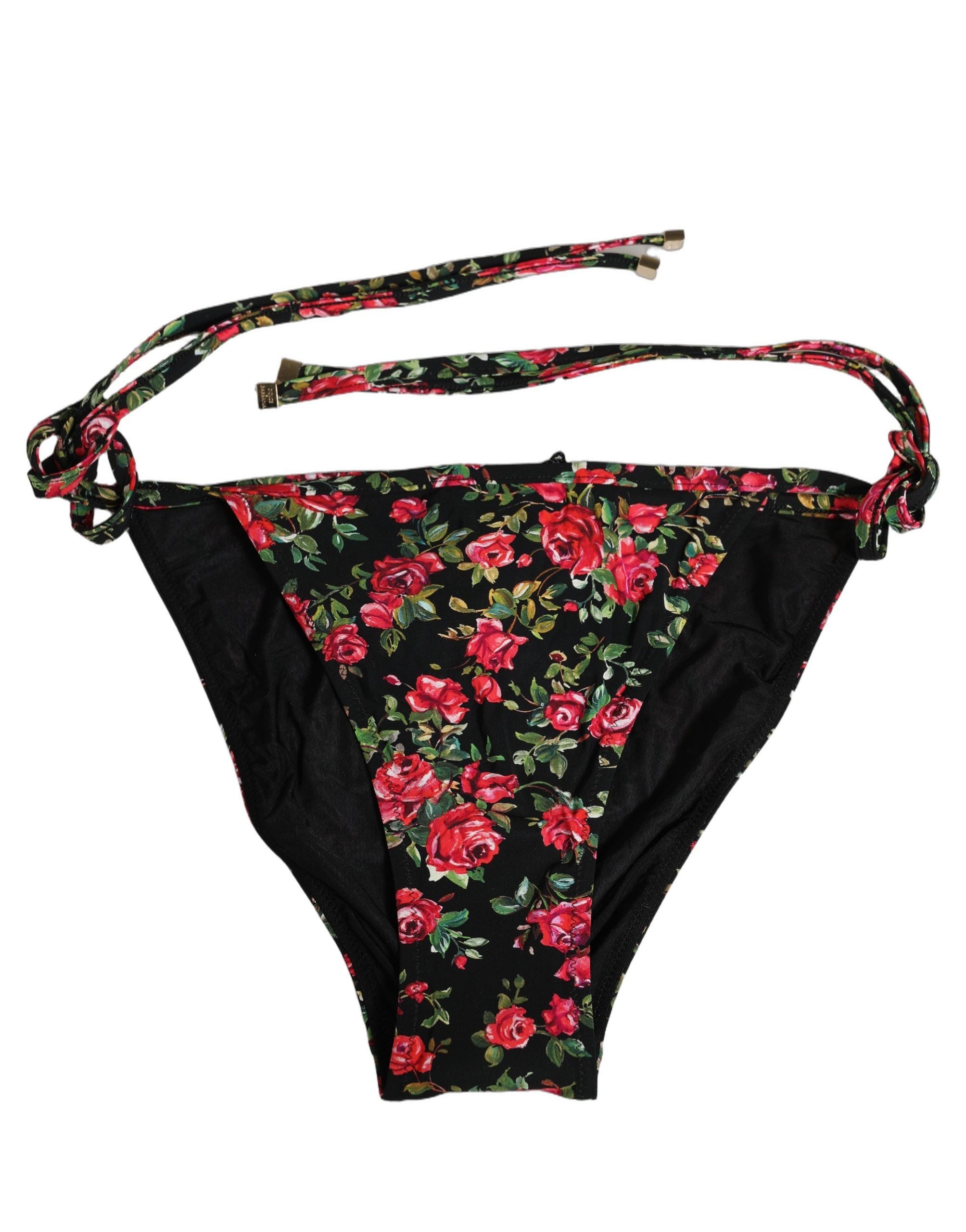 Dolce & Gabbana Dolce & Gabbana Black Floral Print Nylon Beachwear Bikini Women's Bottom