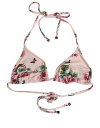 Dolce & Gabbana Dolce & Gabbana Pink Nylon Floral Halter Beachwear Bikini Women's Top