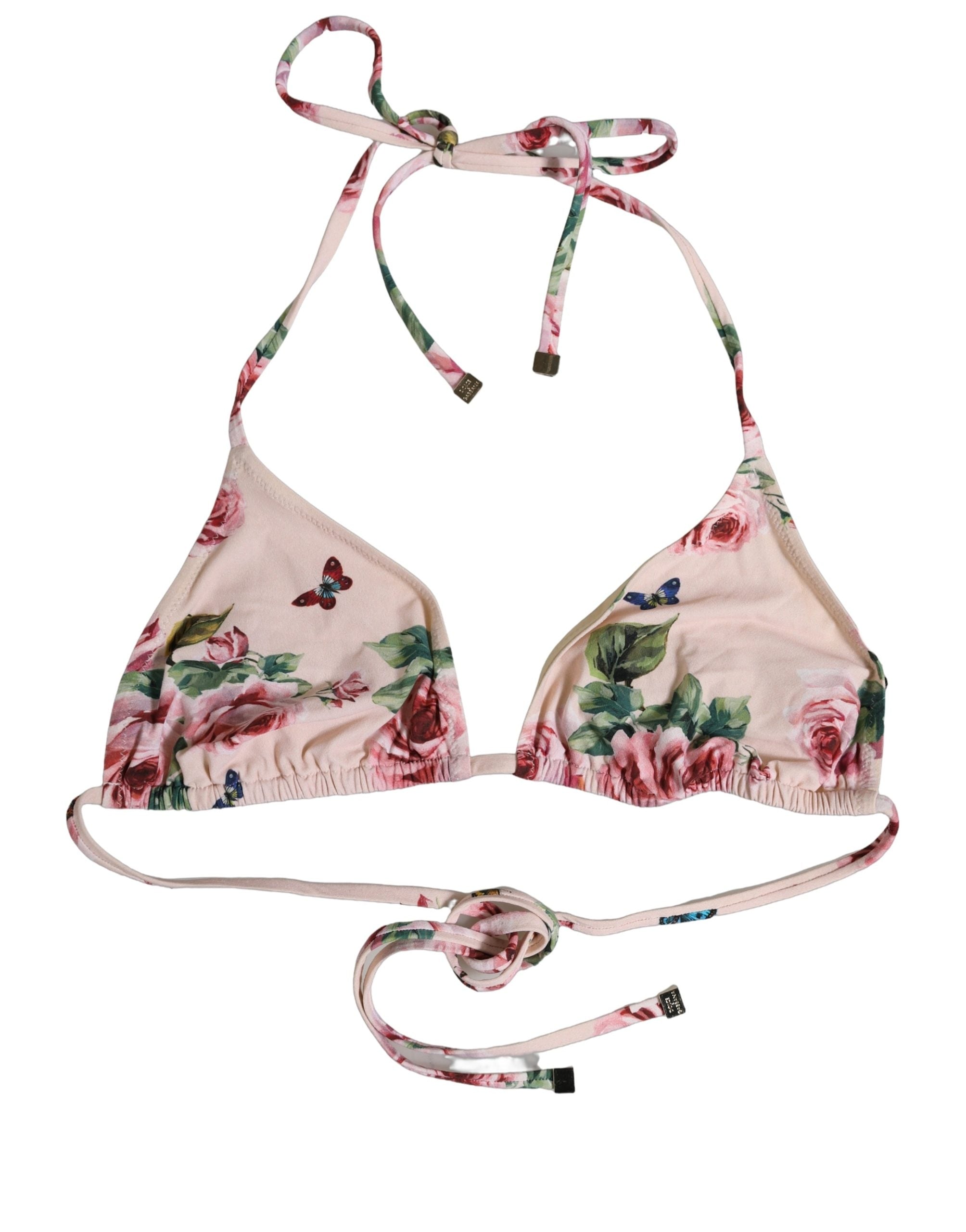 Dolce & Gabbana Dolce & Gabbana Pink Nylon Floral Halter Beachwear Bikini Women's Top