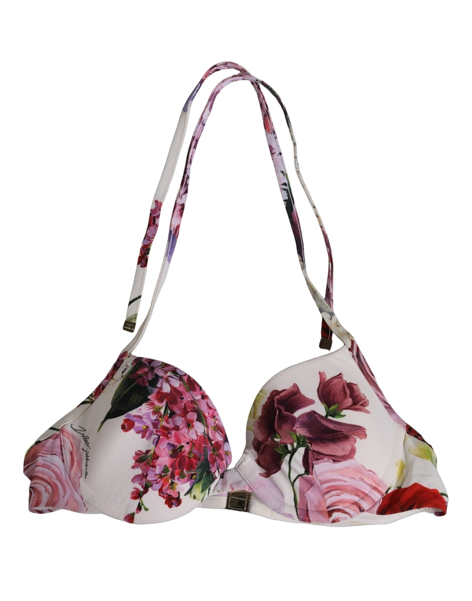 Dolce & Gabbana Dolce & Gabbana White Floral Print Nylon Beachwear Bikini Women's Top