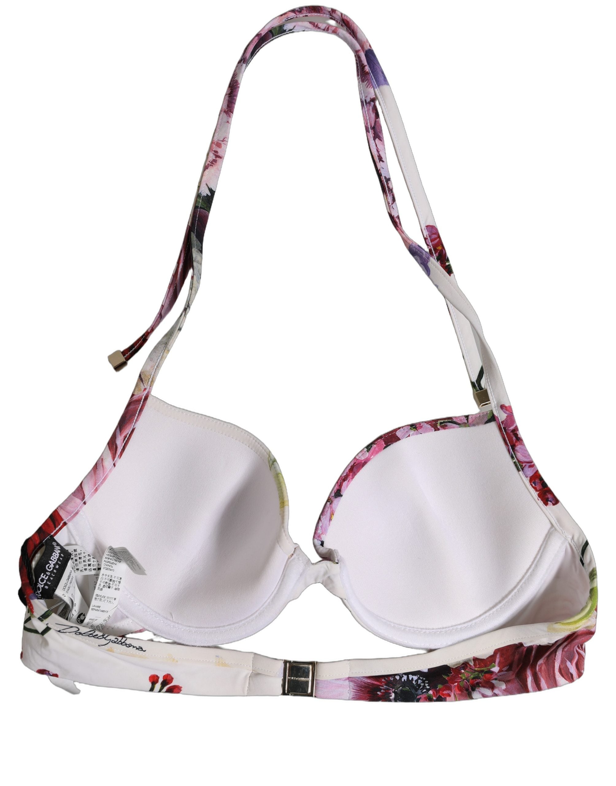 Dolce & Gabbana Dolce & Gabbana White Floral Print Nylon Beachwear Bikini Women's Top