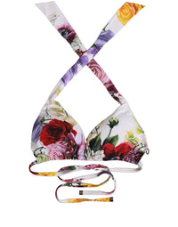 Dolce & Gabbana Dolce & Gabbana White Floral Print Triangle Beachwear Bikini Women's Top