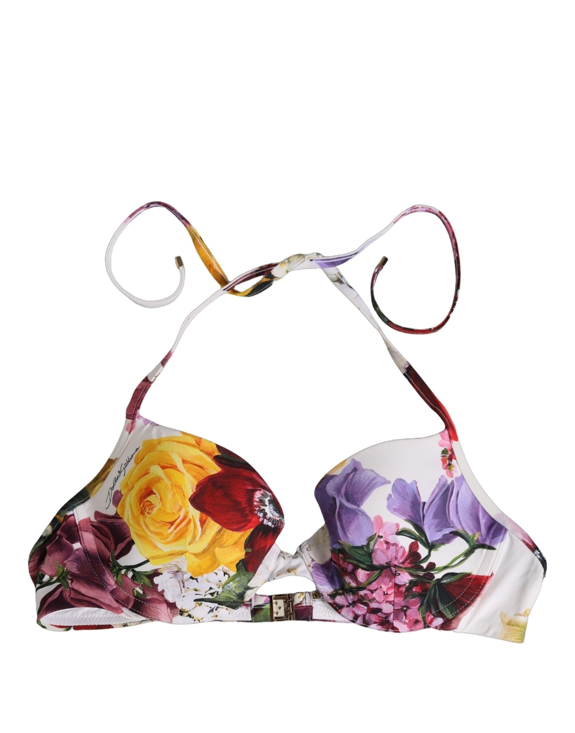 Dolce & Gabbana Dolce & Gabbana White Floral Print Nylon Beachwear Bikini Women's Top