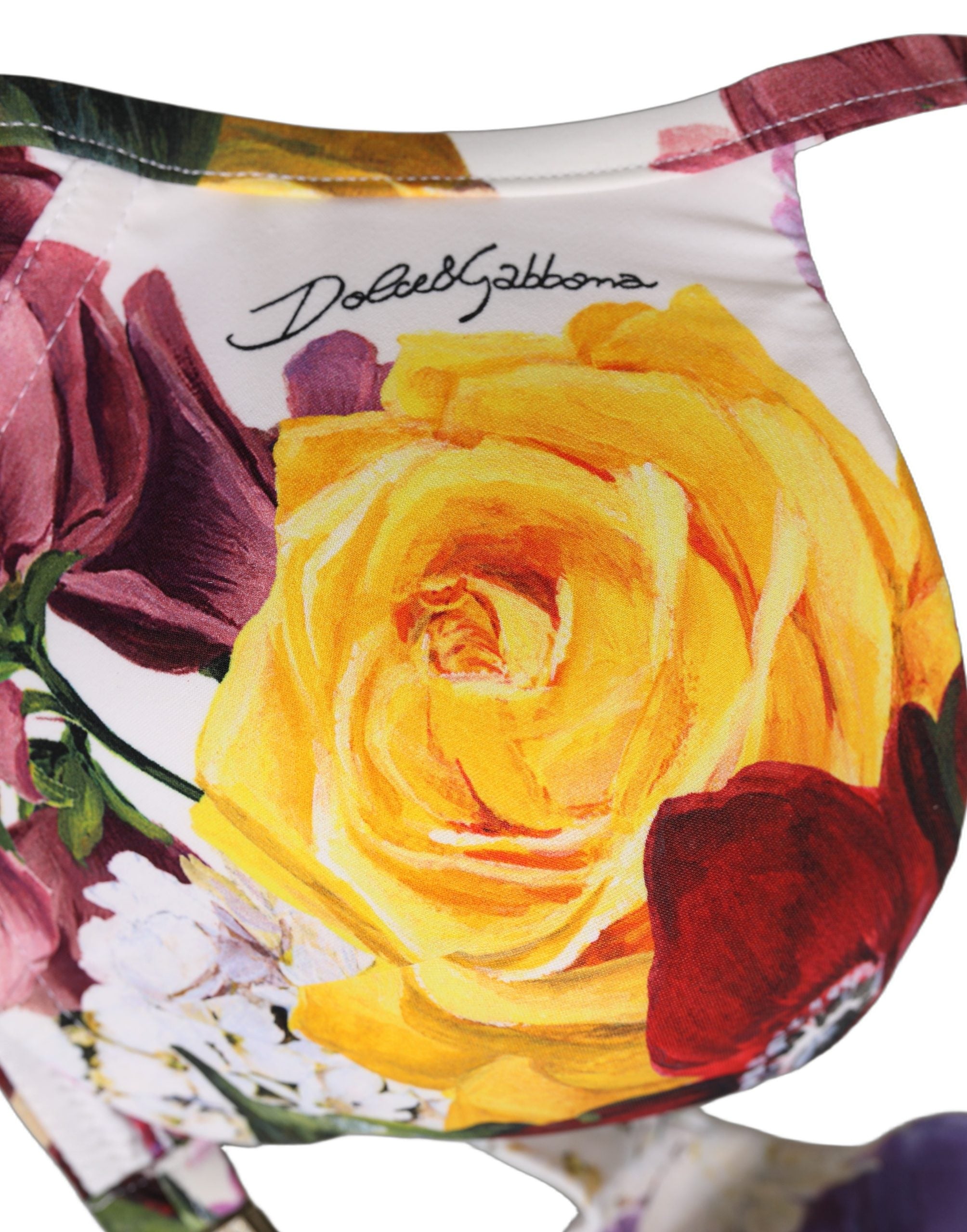Dolce & Gabbana Dolce & Gabbana White Floral Print Nylon Beachwear Bikini Women's Top