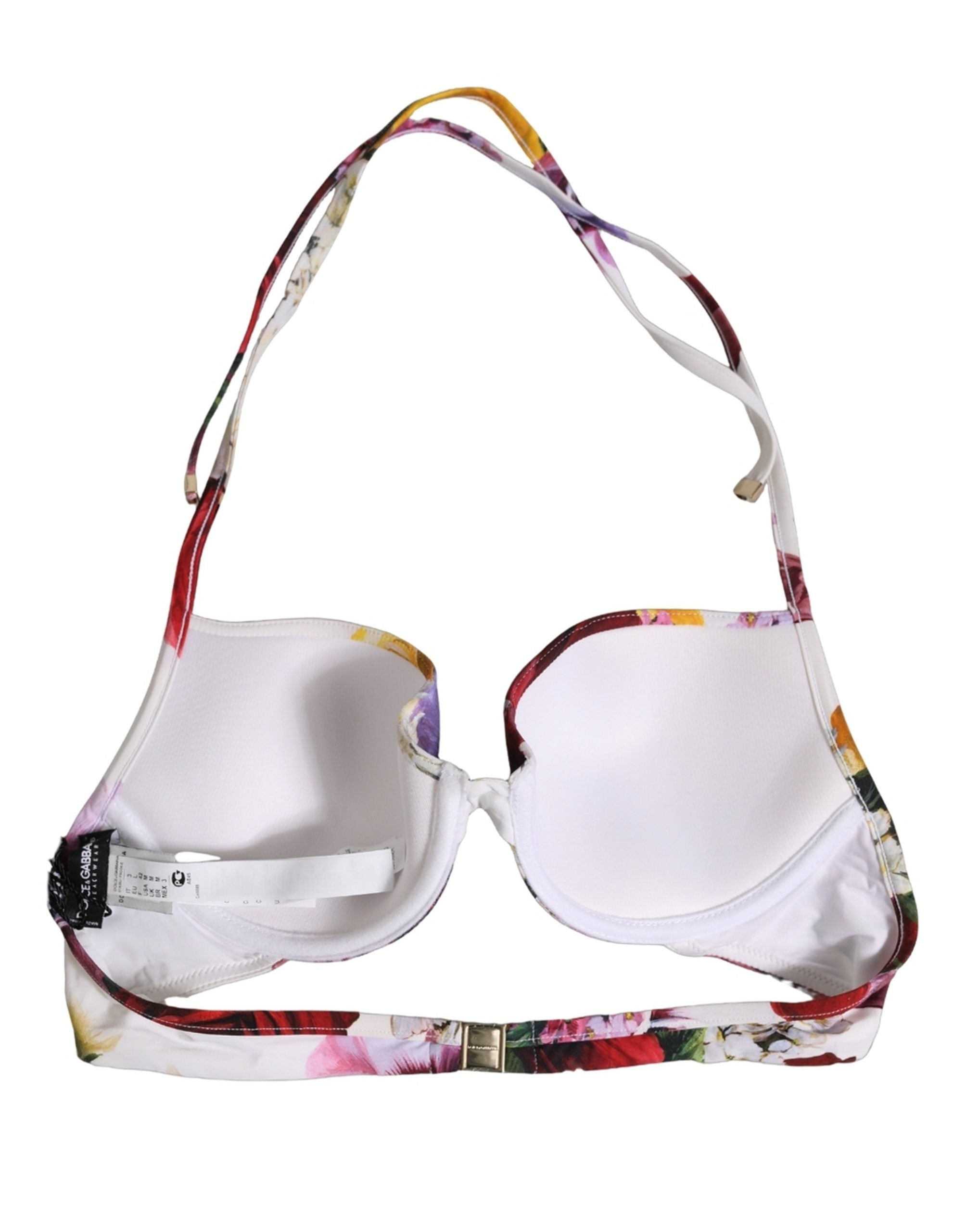 Dolce & Gabbana Dolce & Gabbana White Floral Print Nylon Beachwear Bikini Women's Top