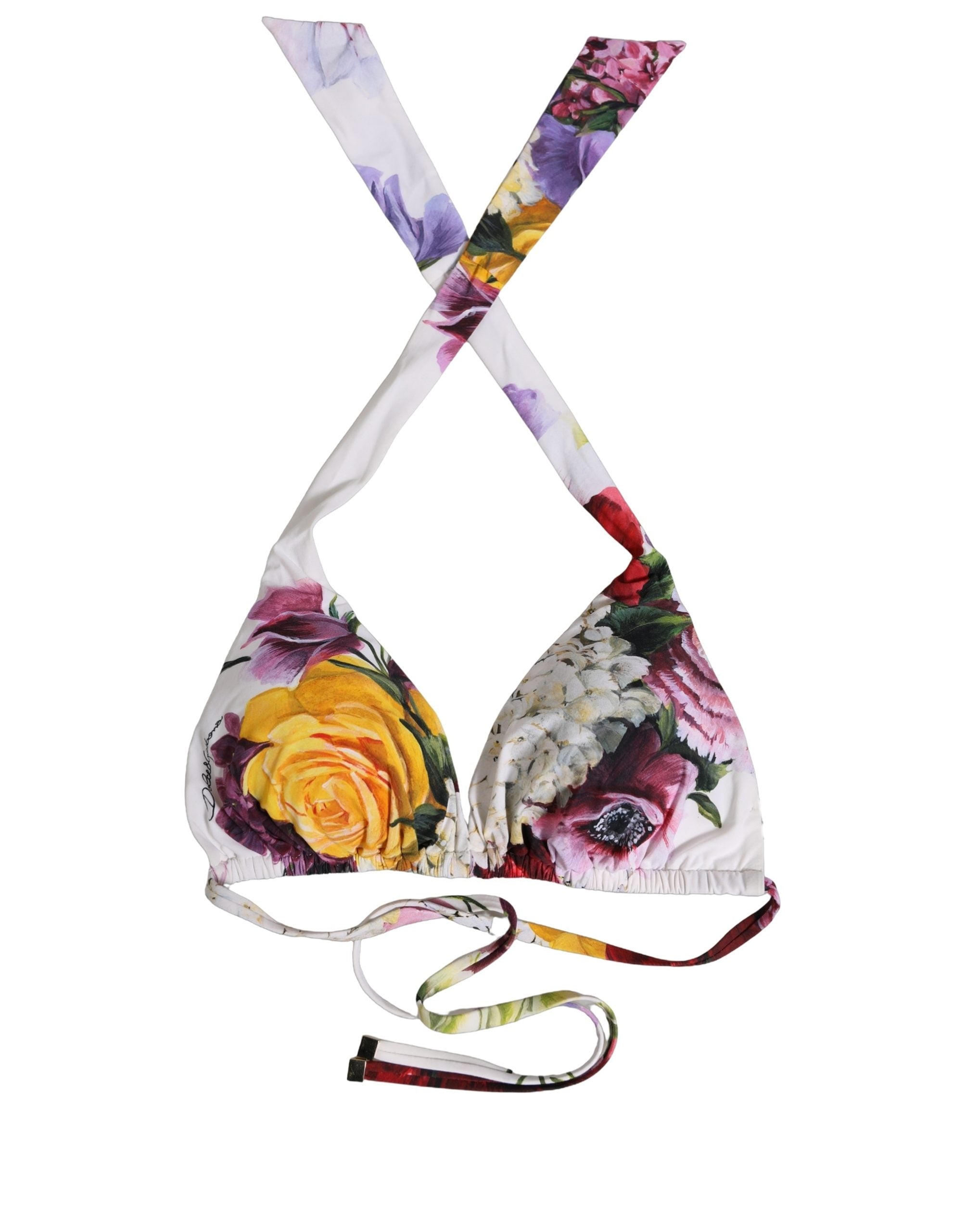 Dolce & Gabbana Dolce & Gabbana White Floral Print Triangle Beachwear Bikini Women's Top