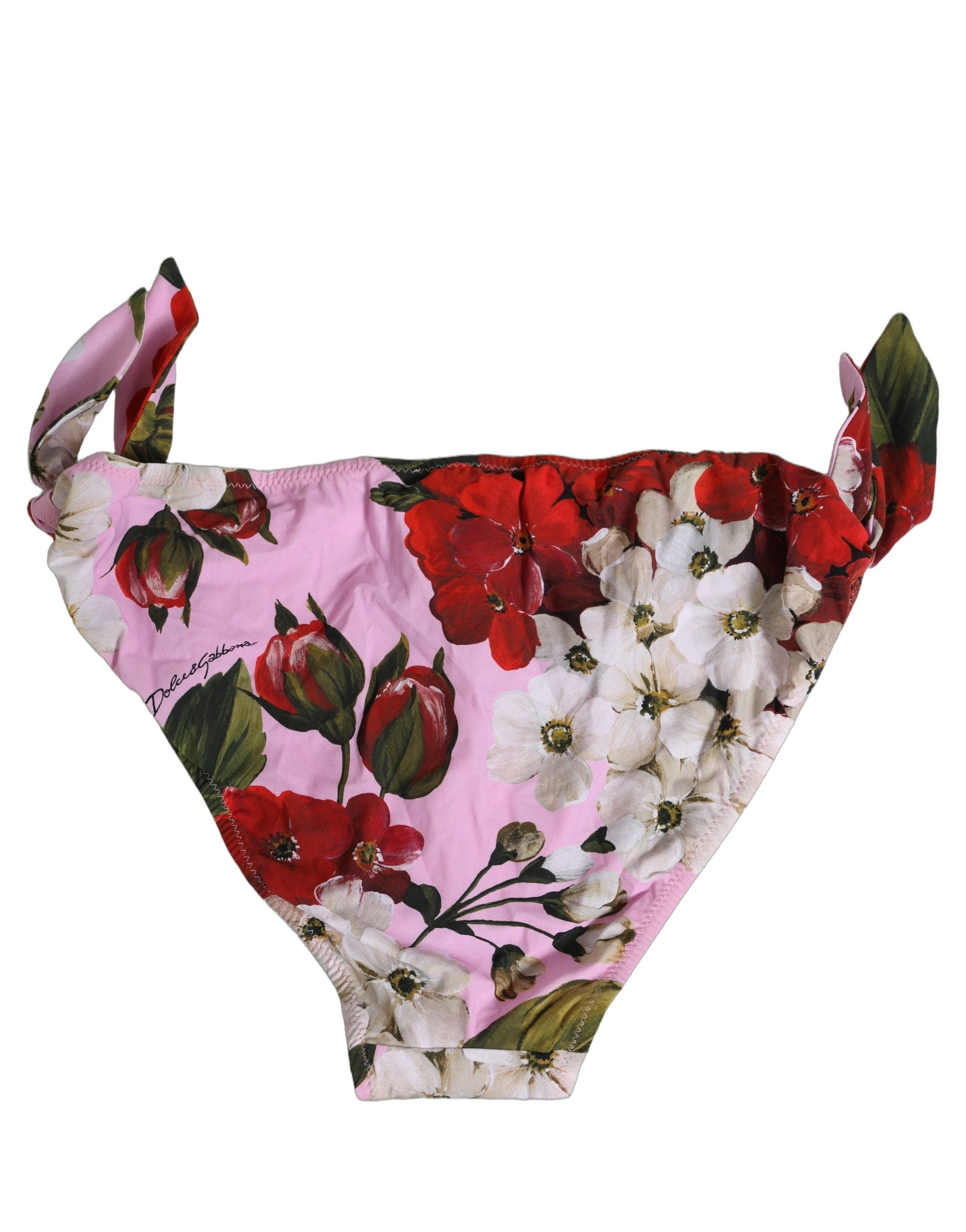 Dolce & Gabbana Dolce & Gabbana Pink Floral Tie Sides Beachwear Bikini Women's Bottom