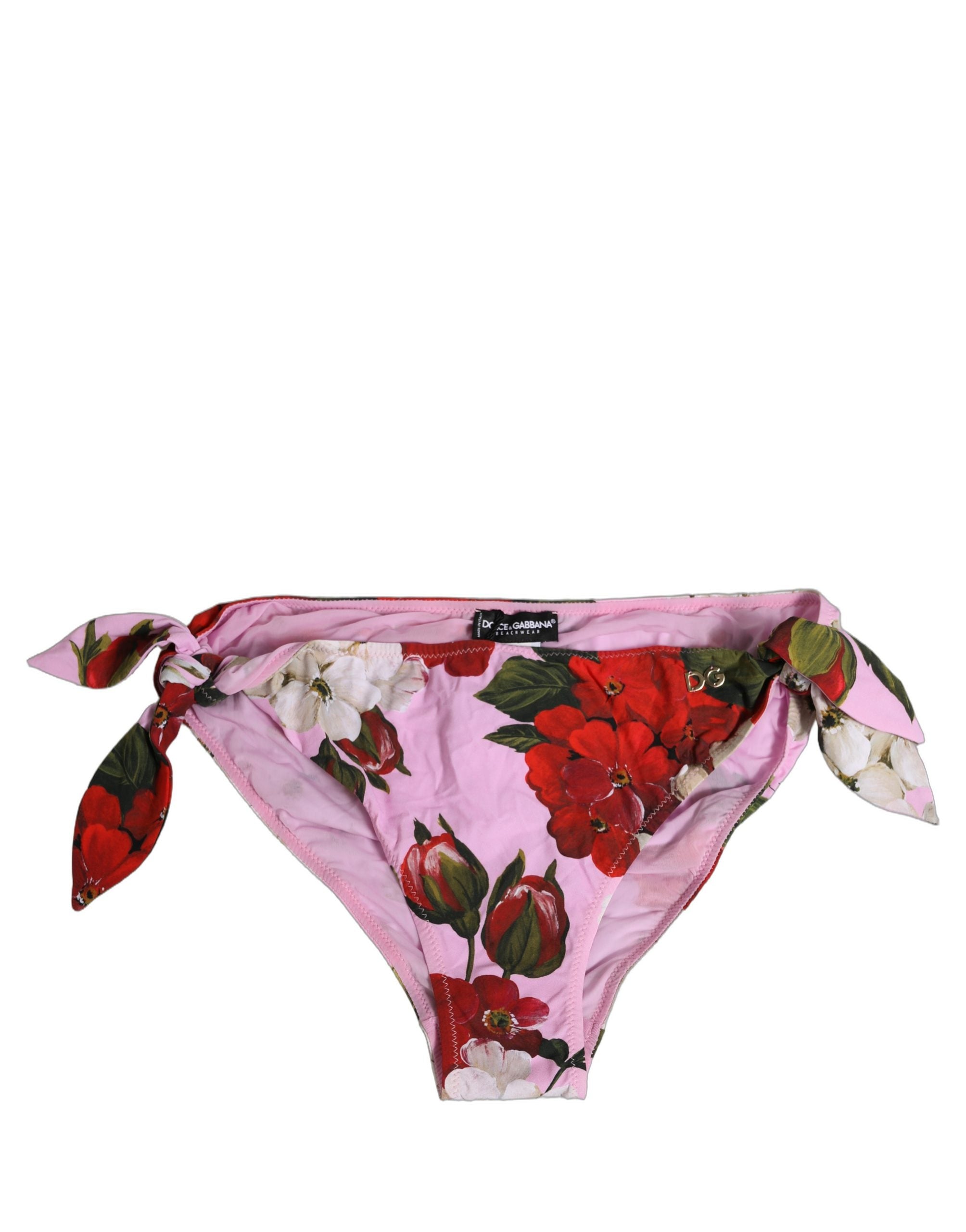 Dolce & Gabbana Dolce & Gabbana Pink Floral Tie Sides Beachwear Bikini Women's Bottom