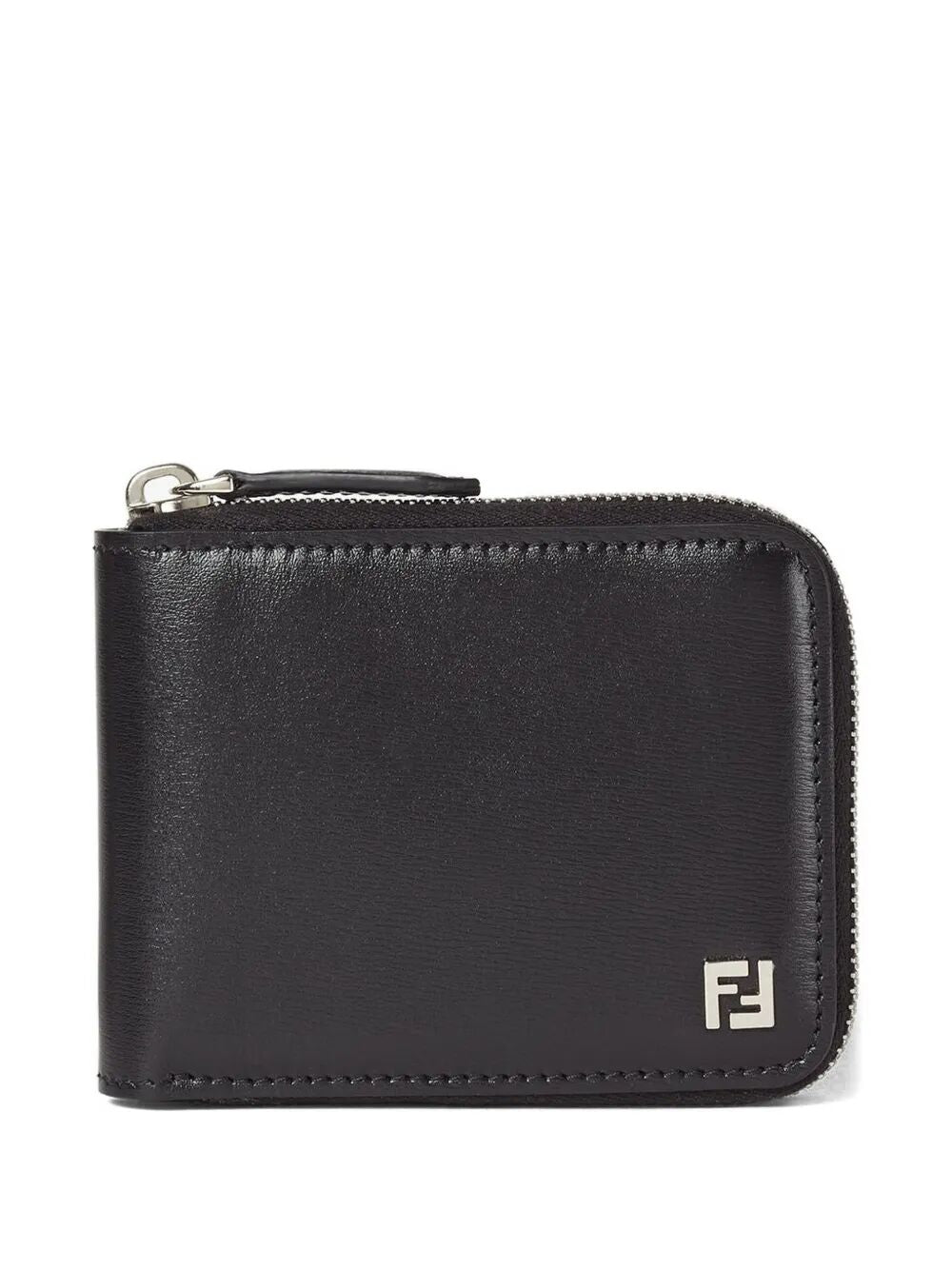 FENDI Leather Compact Wallet With Zip And Ff Logo Women